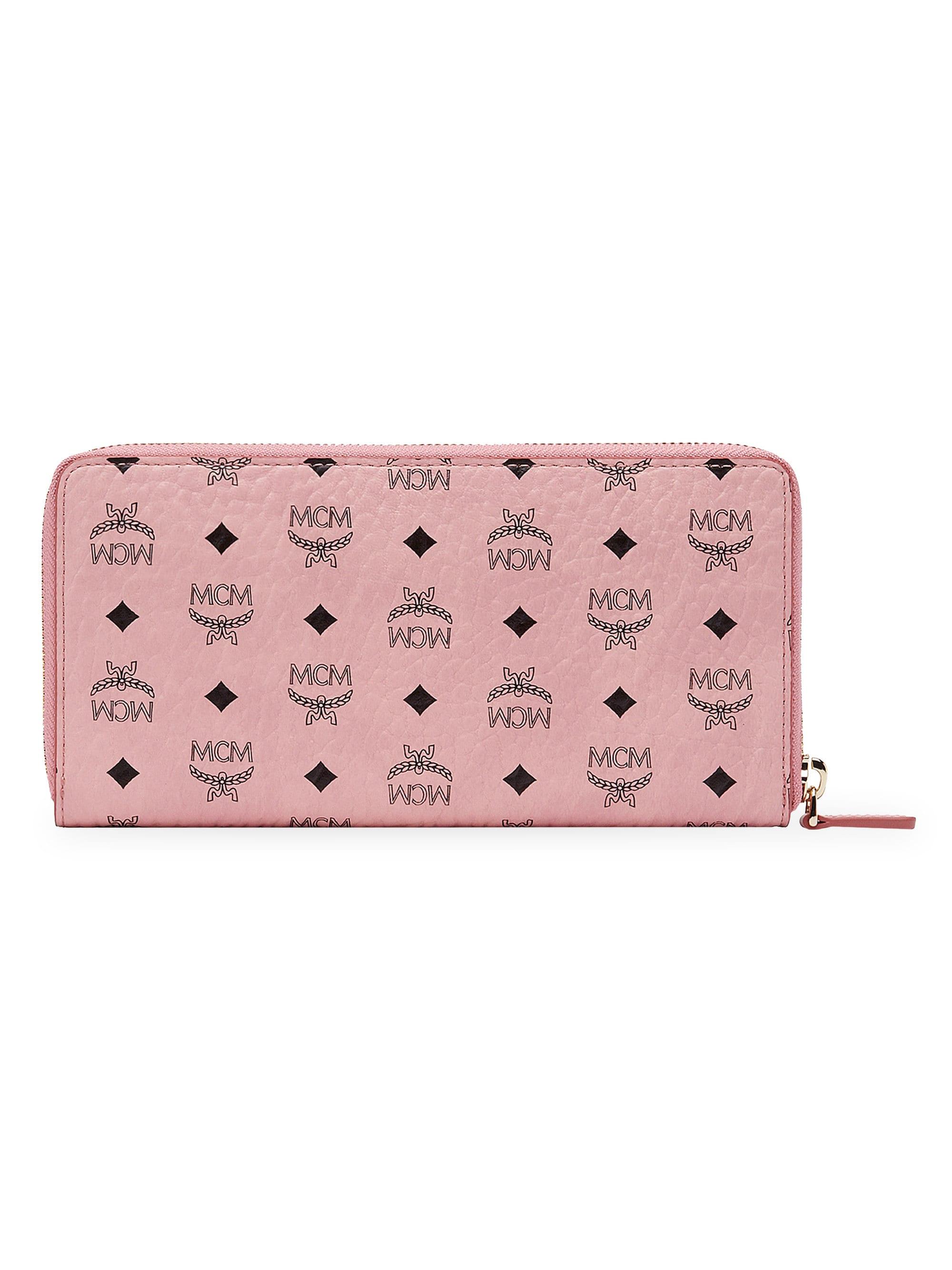 MCM Large Visetos Original Leather Zip-around Wallet in Pink | Lyst
