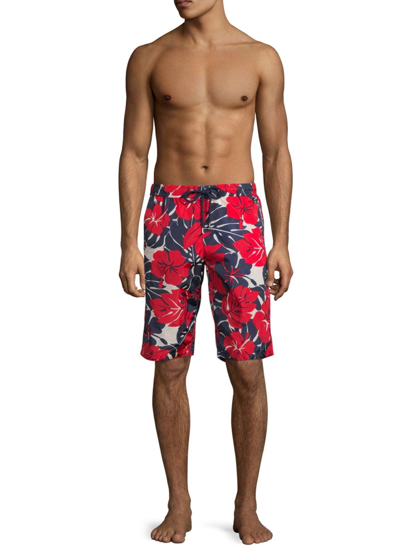 Moncler Synthetic Men's Long Floral Swim Trunks in Red for Men - Lyst