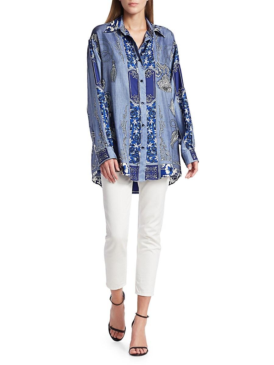Etro Bandana Print Silk Tunic in Blue 