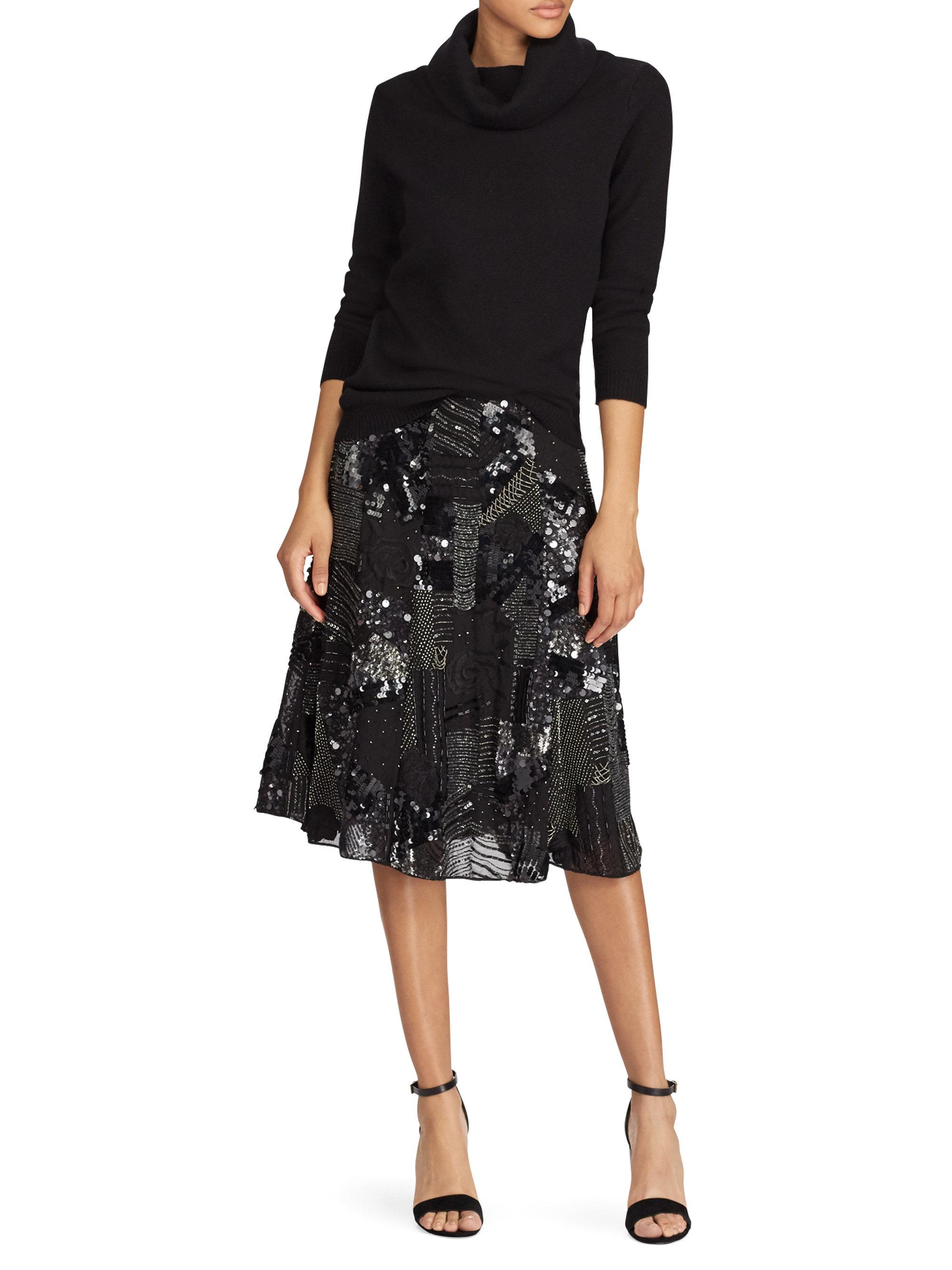 Polo Ralph Lauren Synthetic Sequin Midi Skirt in Black - Lyst