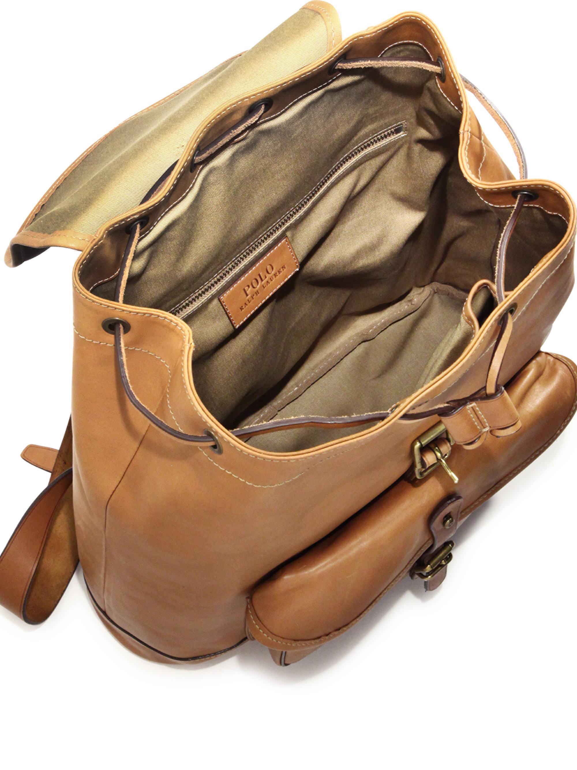 ralph lauren drawstring leather backpack