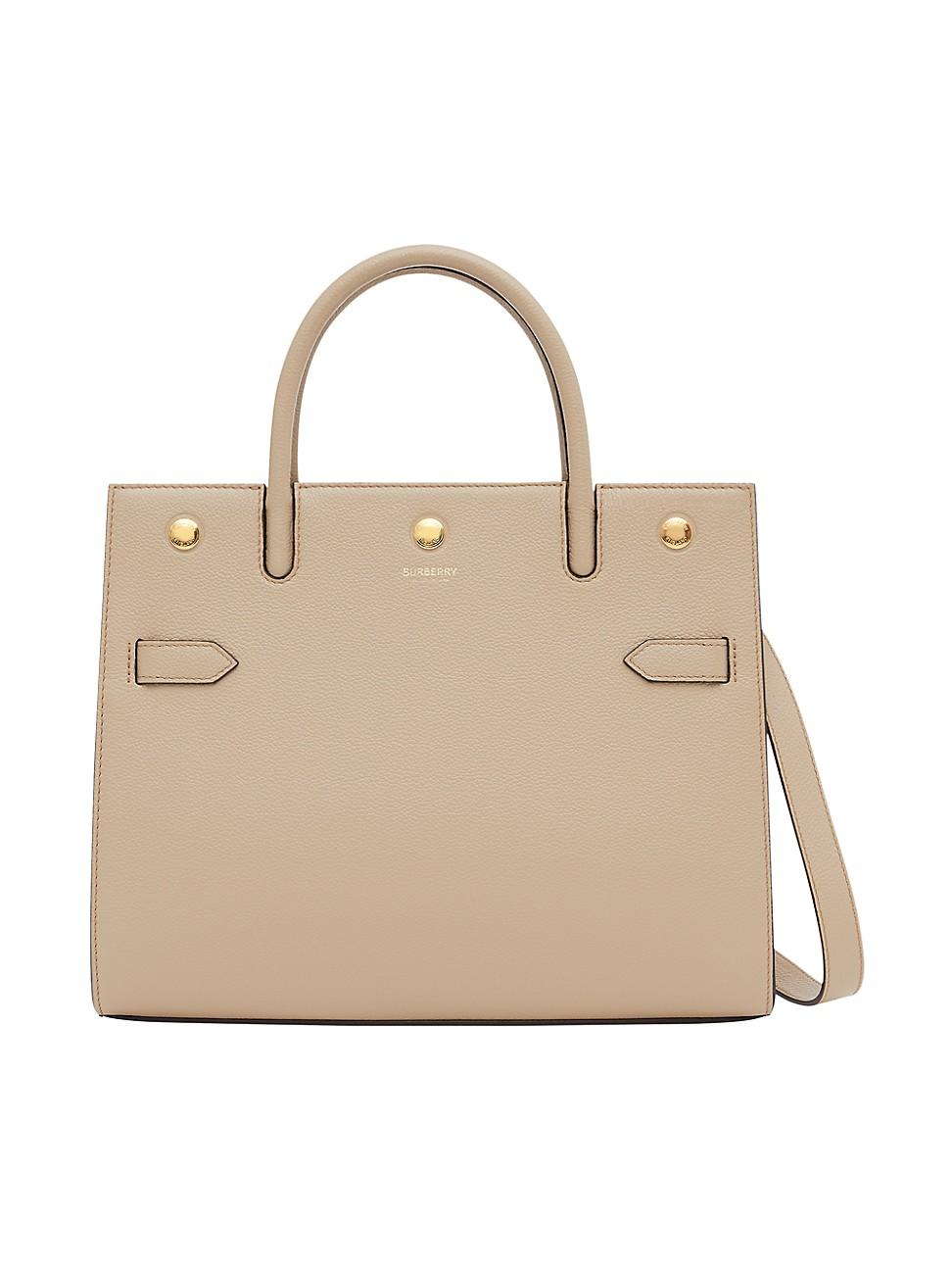 Burberry Medium Title Leather Satchel in White (Natural) | Lyst