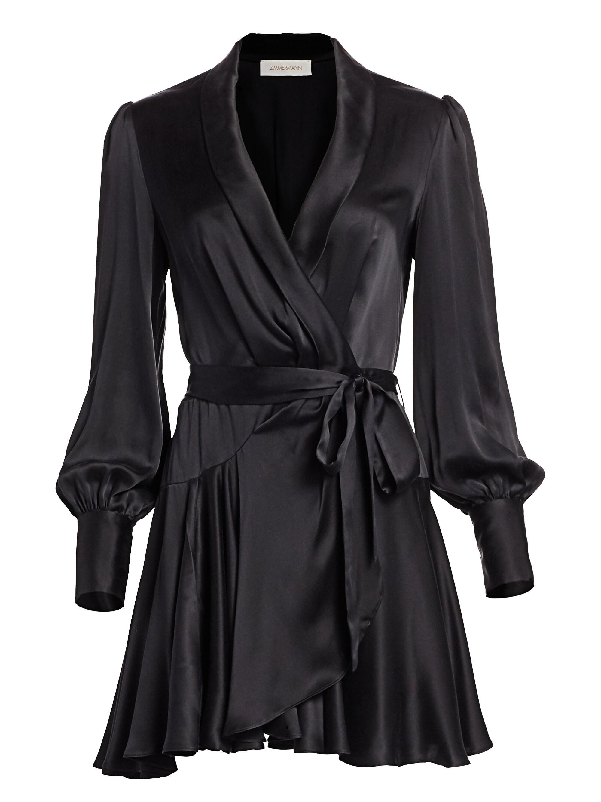 Zimmermann Espionage Silk Mini Wrap Dress in Black - Lyst