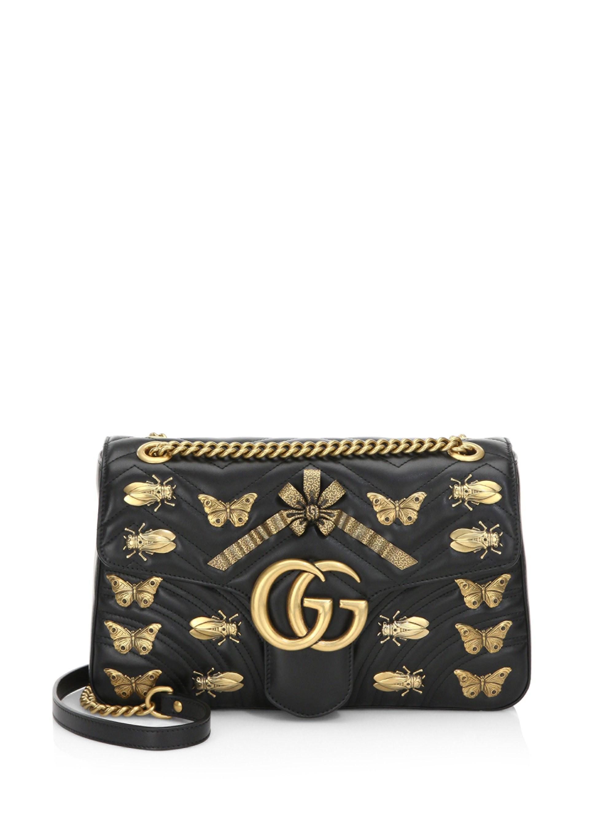 Gucci Gg 2.0 Medium Butterflies Matelasse Leather Chain Shoulder Bag in  Black | Lyst