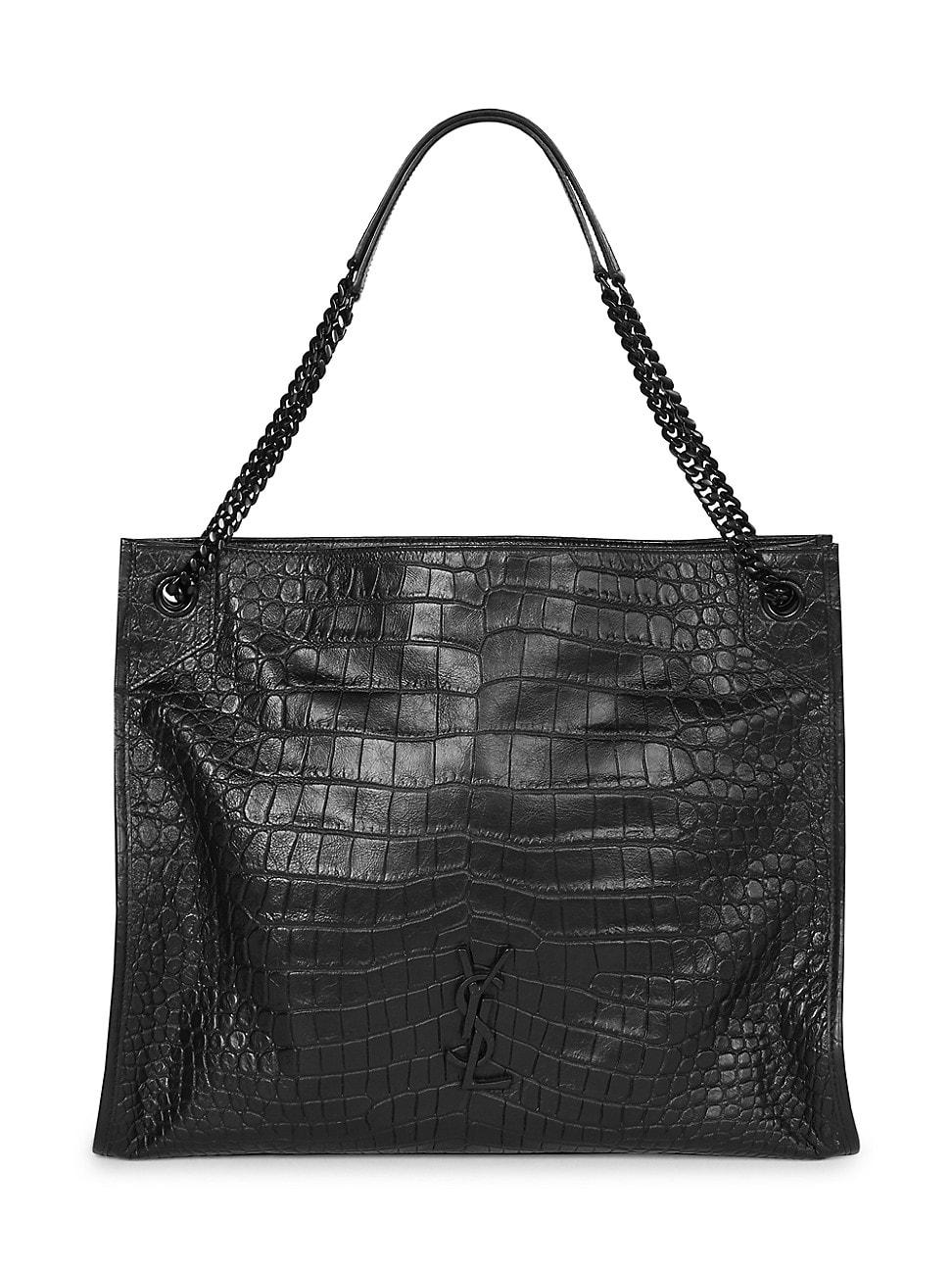 Saint Laurent Niki Monogramme Croc Shoulder Bag in Black | Lyst