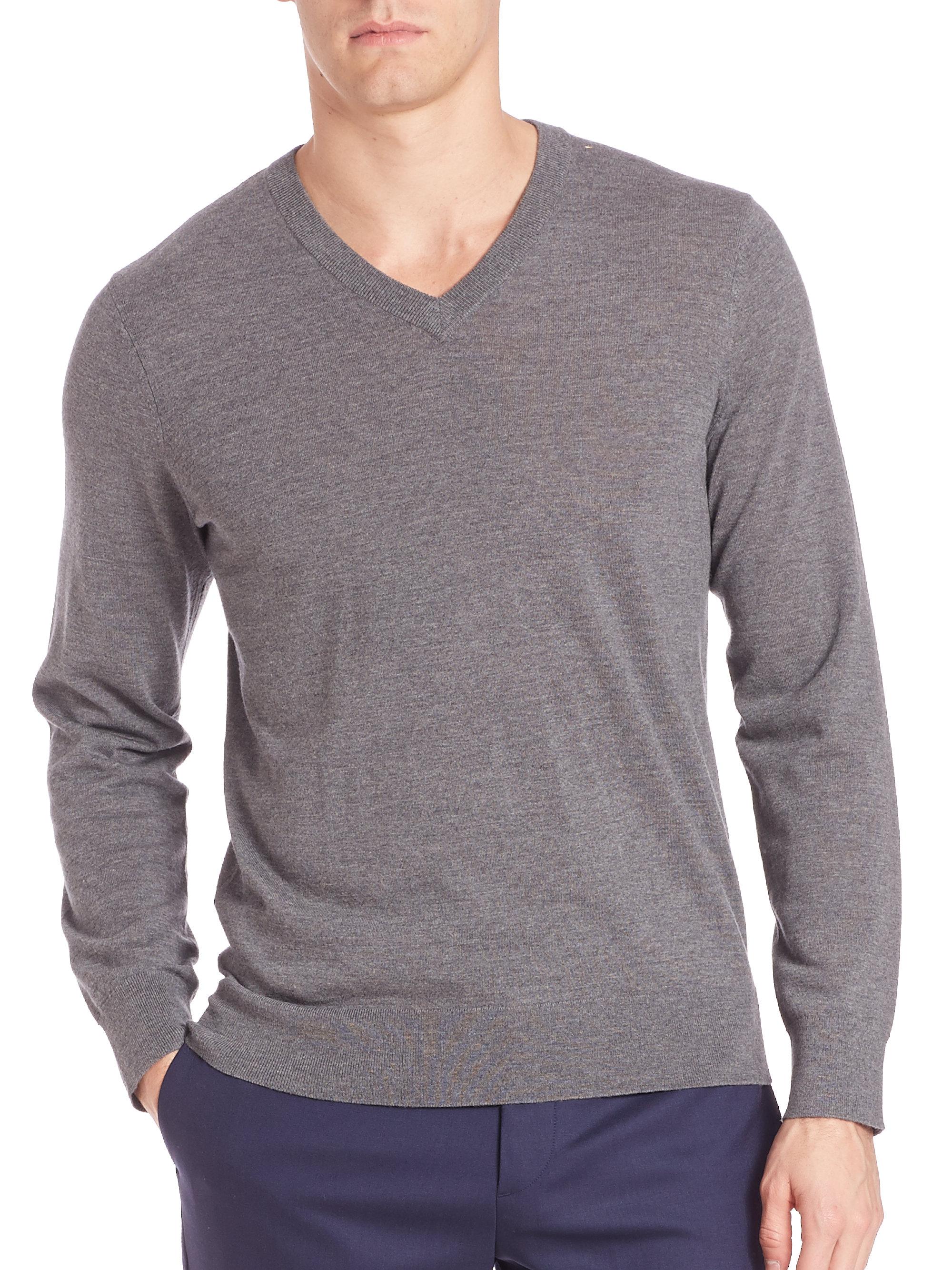 Theory Wool V-neck Sweater in Grey (Gray) for Men - Lyst