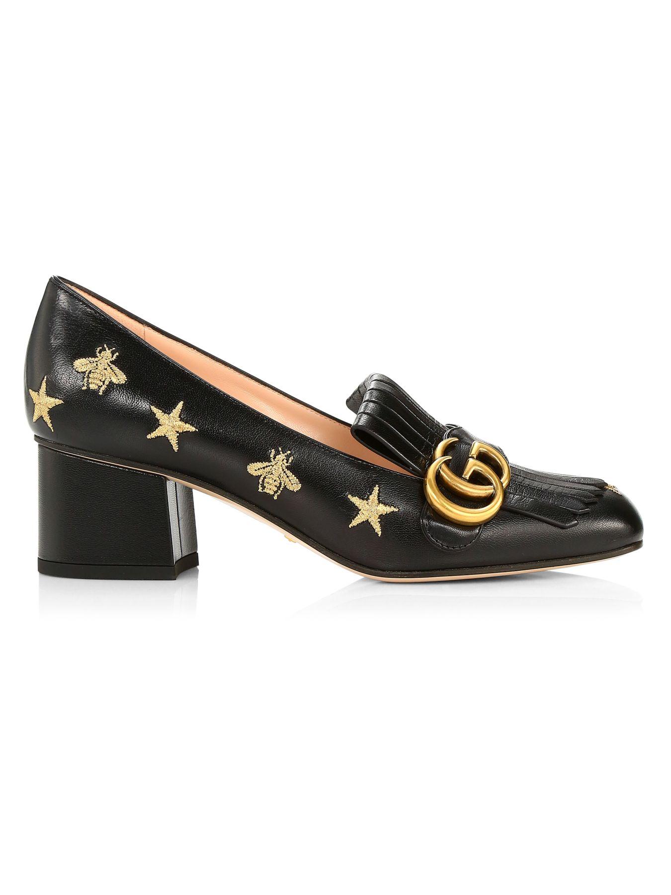 Gucci Leather Star Marmont Pumps in Black - Lyst
