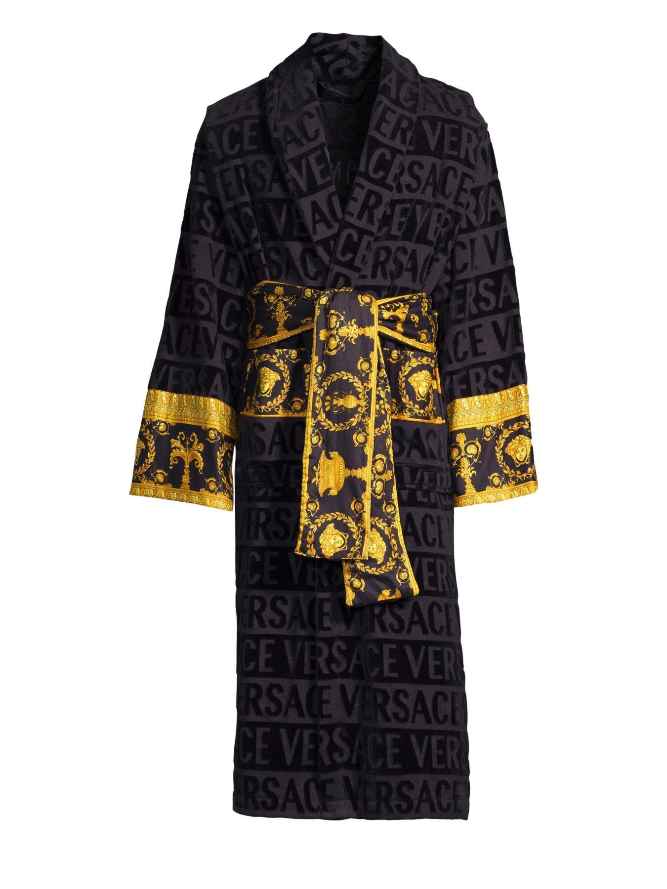 Versace Cotton Logo Toweling Baroque Bathrobe in Black for Men - Save ...