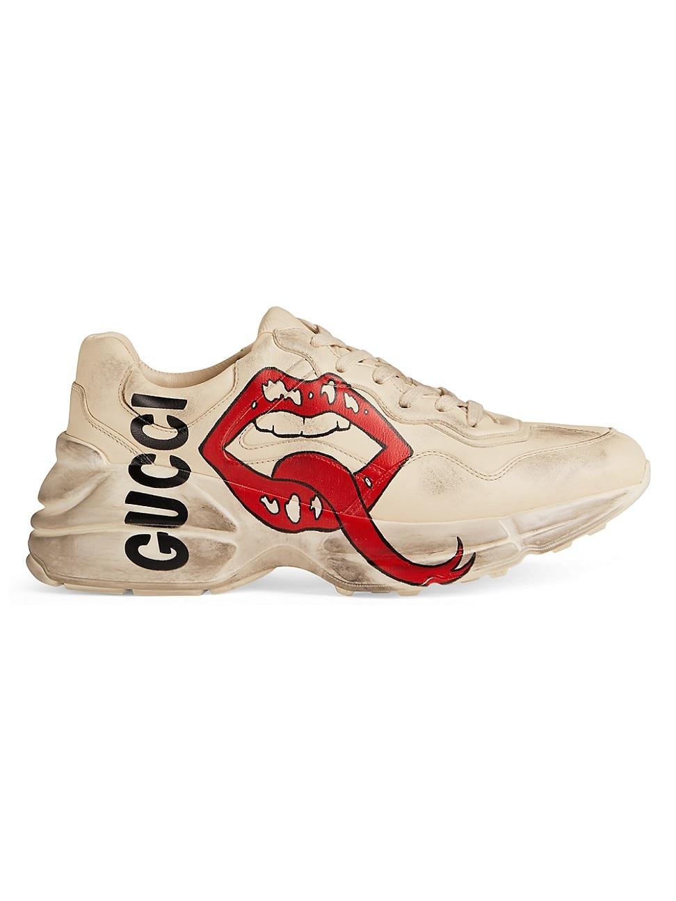 Gucci Rhyton Leather Sneakers With Maxi Mouth Print in Ivory (White) - Save  24% - Lyst