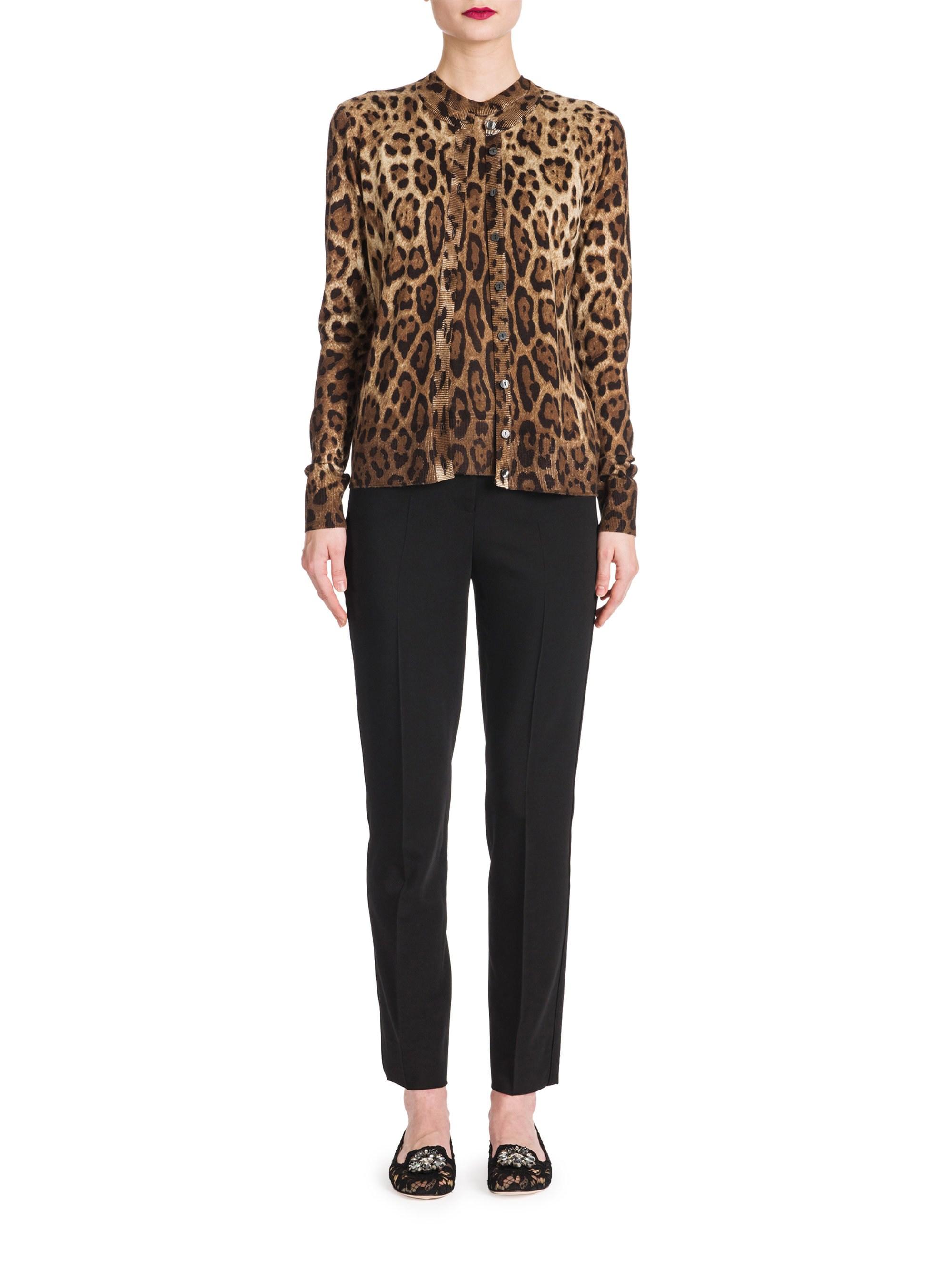 Dolce & Gabbana Leopard Print Cashmere & Silk Cardigan - Lyst