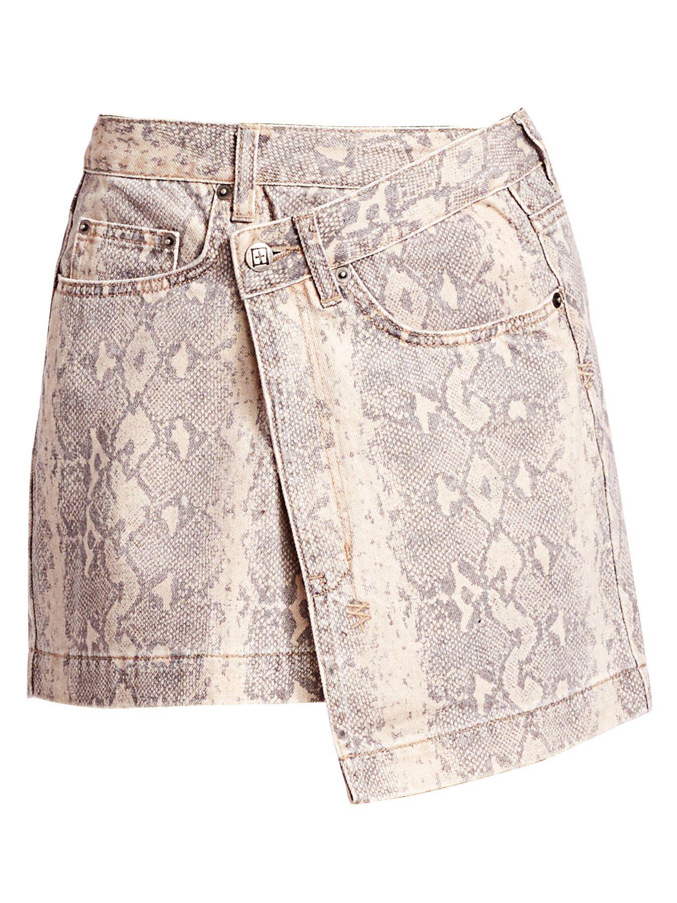snake print denim skirt