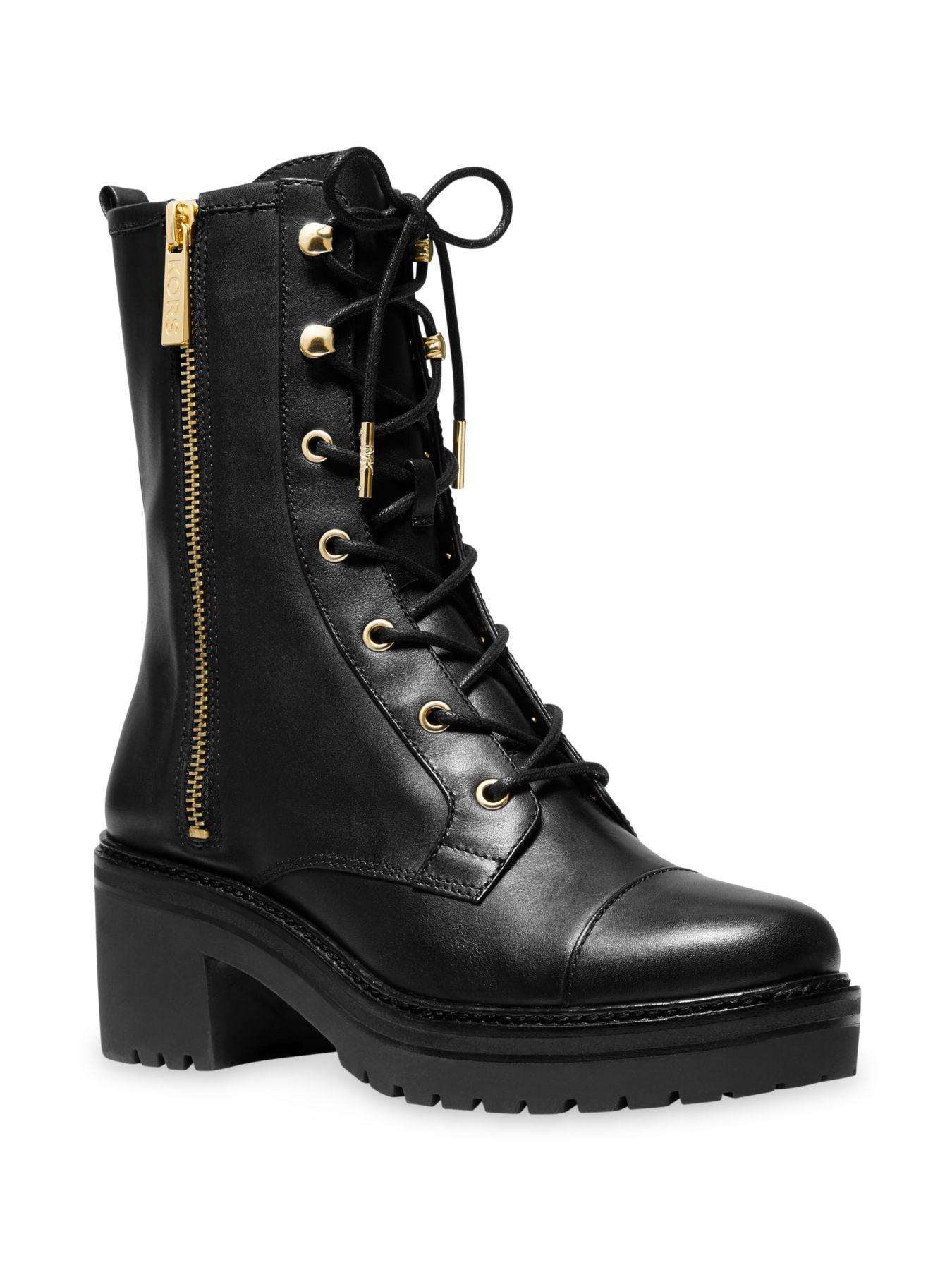 Michael Kors Anaka Leather Combat Boot in Black - Lyst