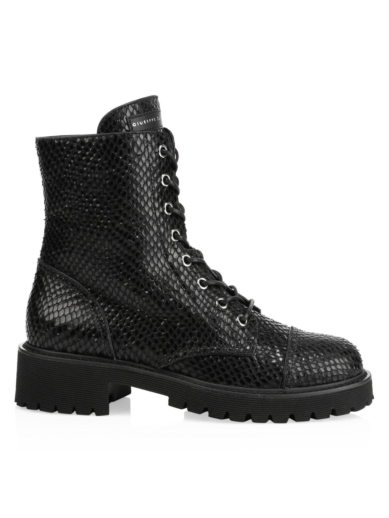 Giuseppe Zanotti Snake-embossed Leather Combat Boots in Black - Lyst