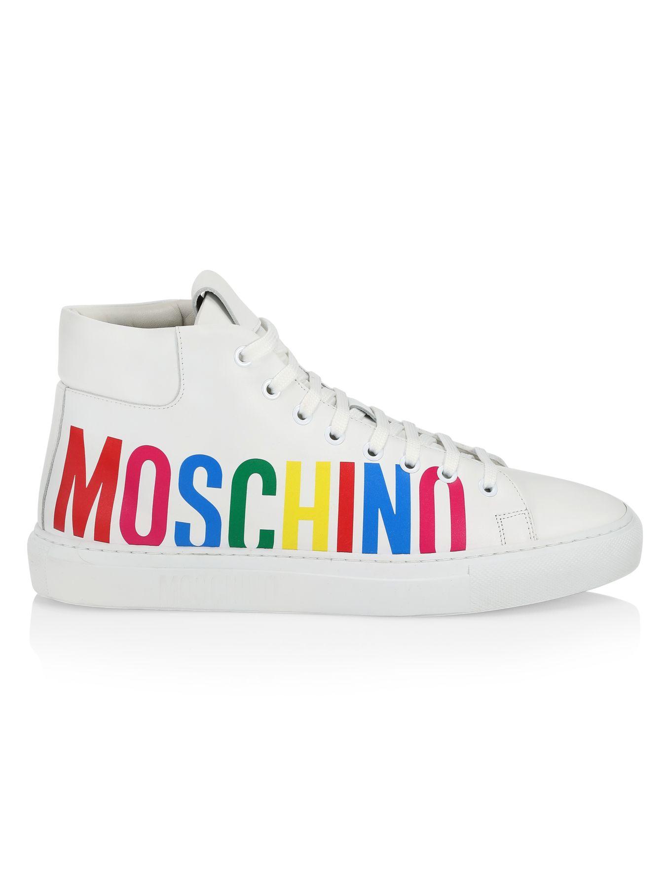 Moschino Logo High-top Leather Sneakers in White for Men - Lyst