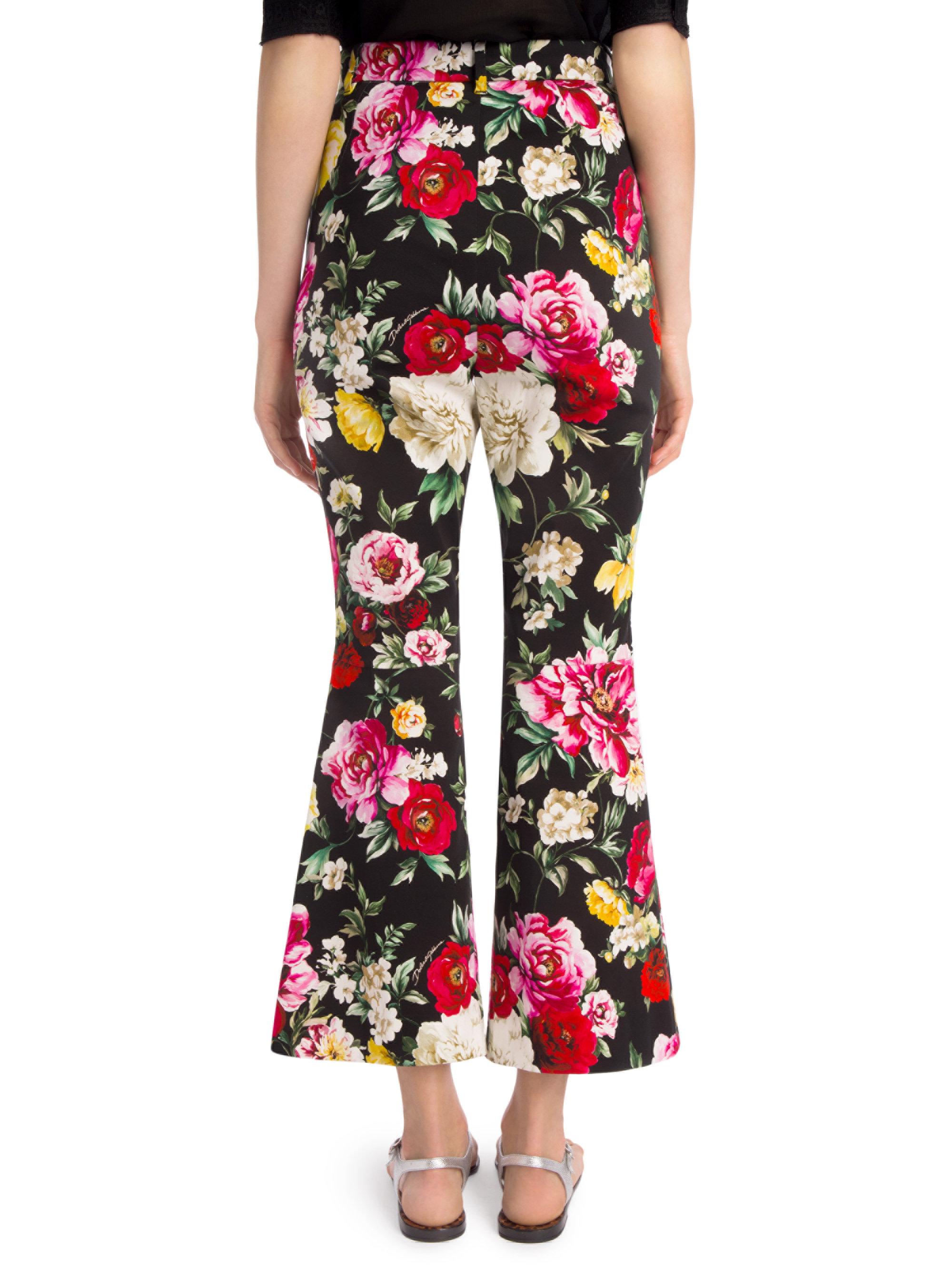 Dolce & Gabbana Cotton Floral Print Cropped Pants in Black - Lyst