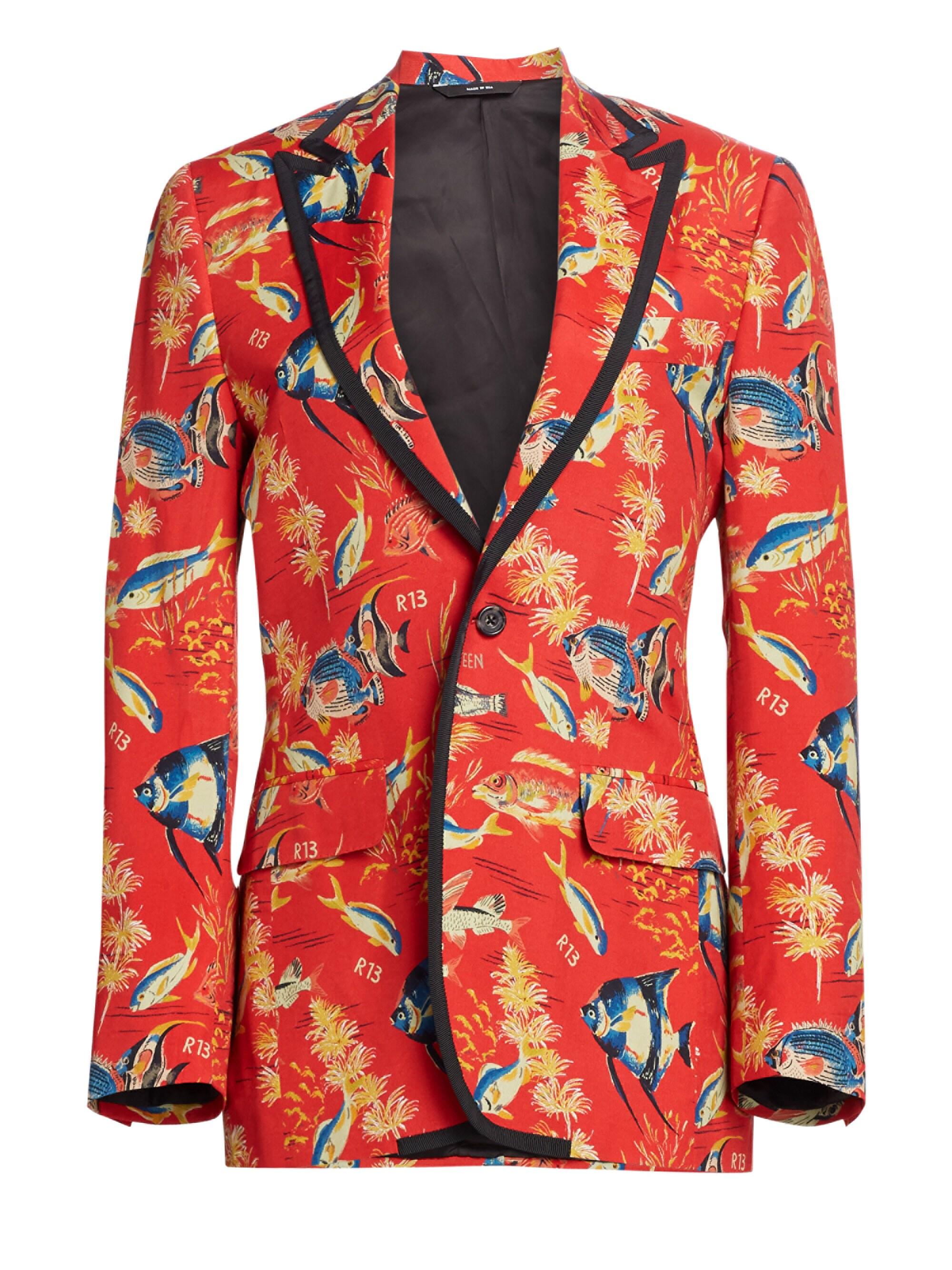 R13 Tropical Fish Printed Tuxedo Blazer in Red - Lyst