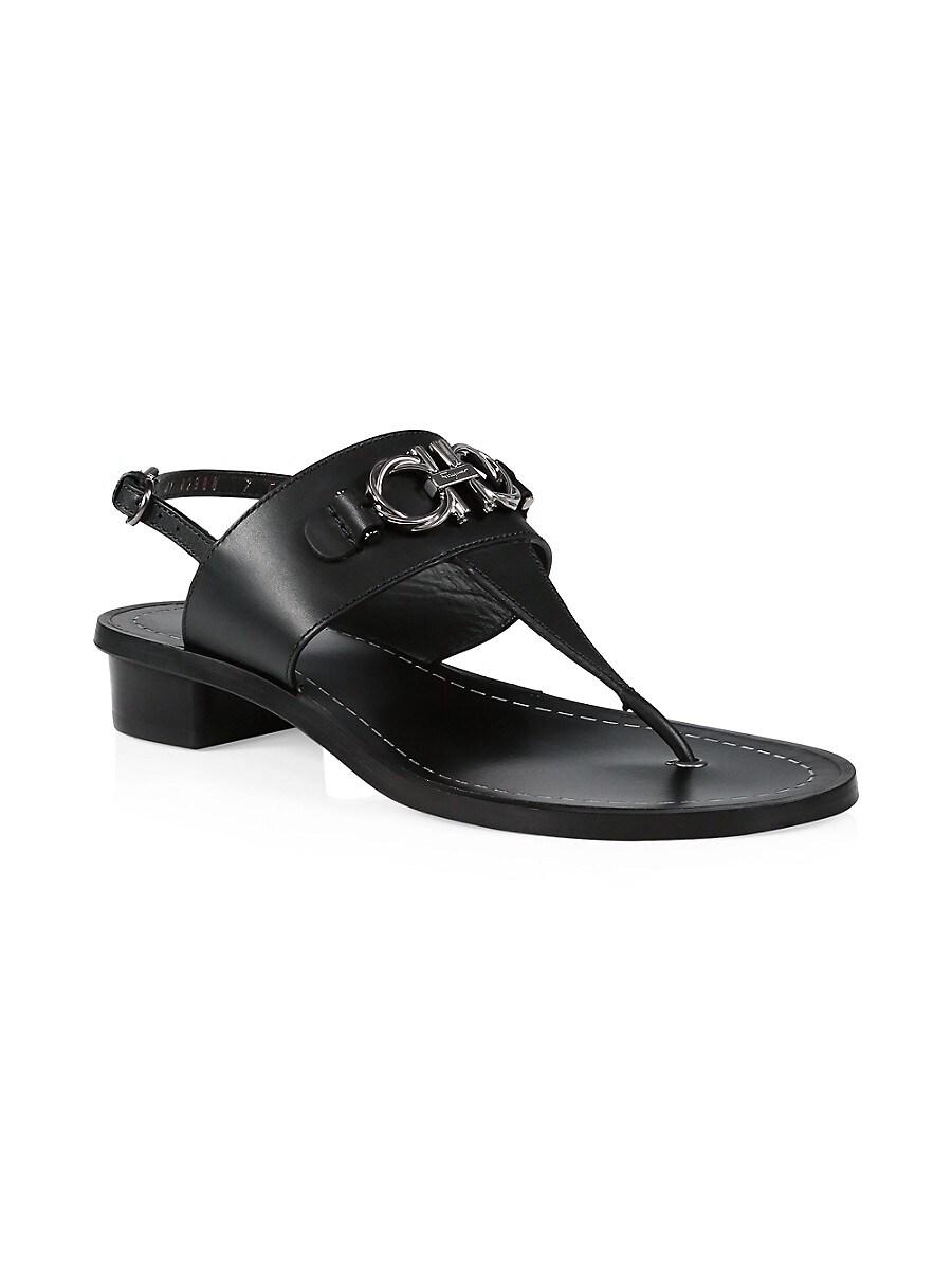 Ferragamo Roche Leather Slingback Thong Sandals in Black | Lyst