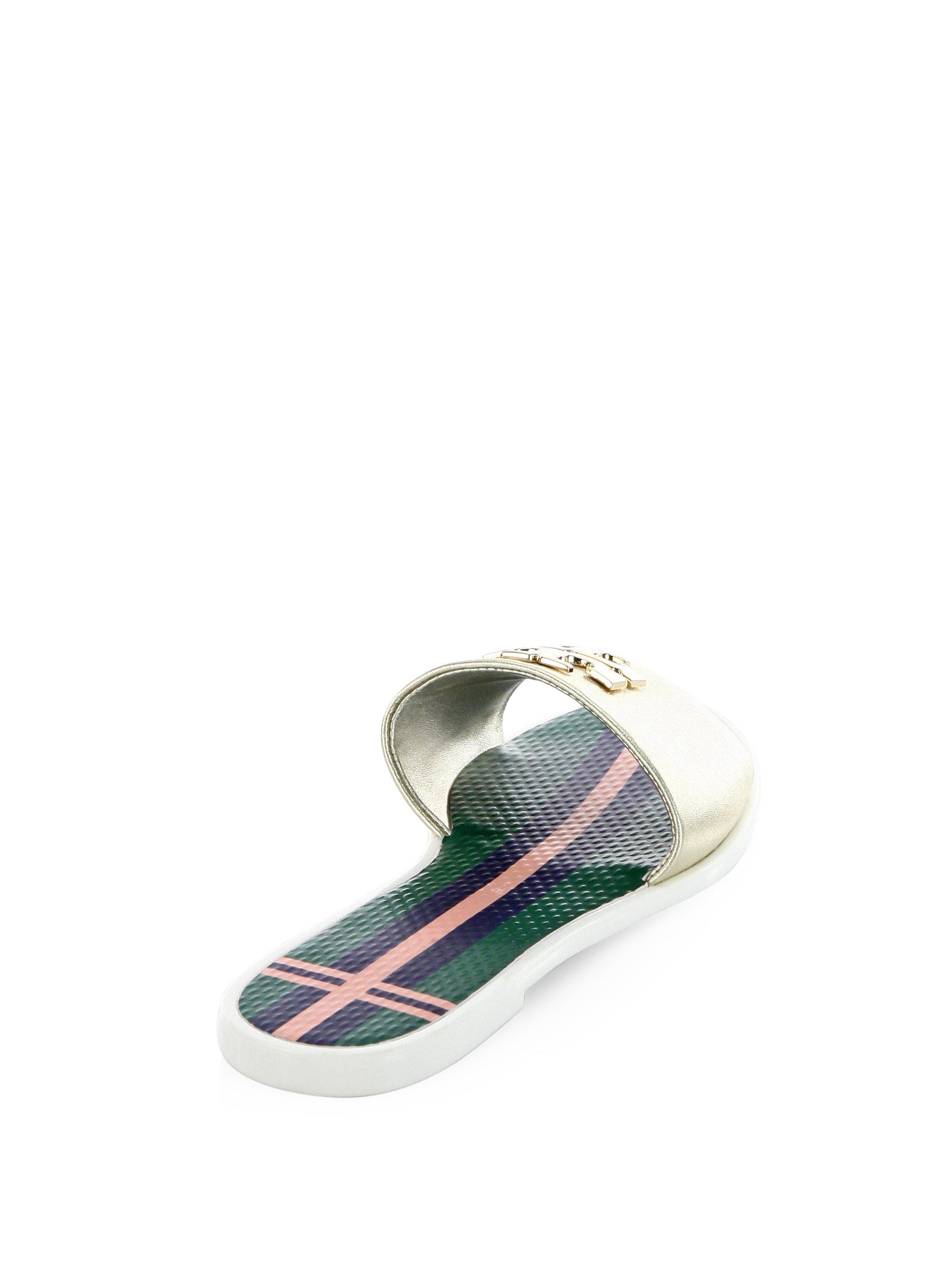 Lyst - Tory Burch Logo Leather Jelly Slide Sandal in Metallic