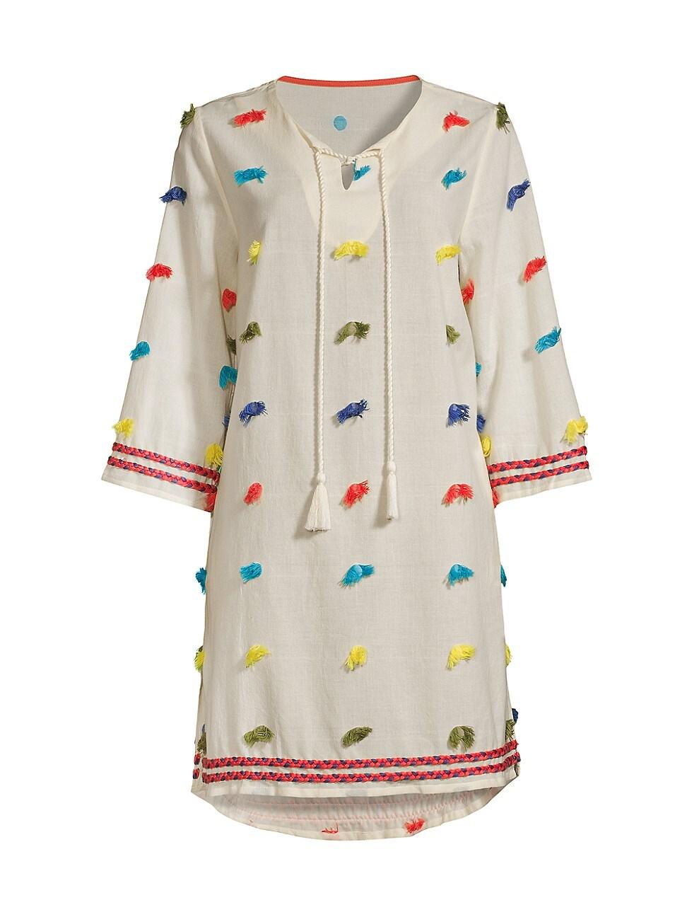 Frances Valentine Capri Tasselembroidered Cotton Voile Tunic in White