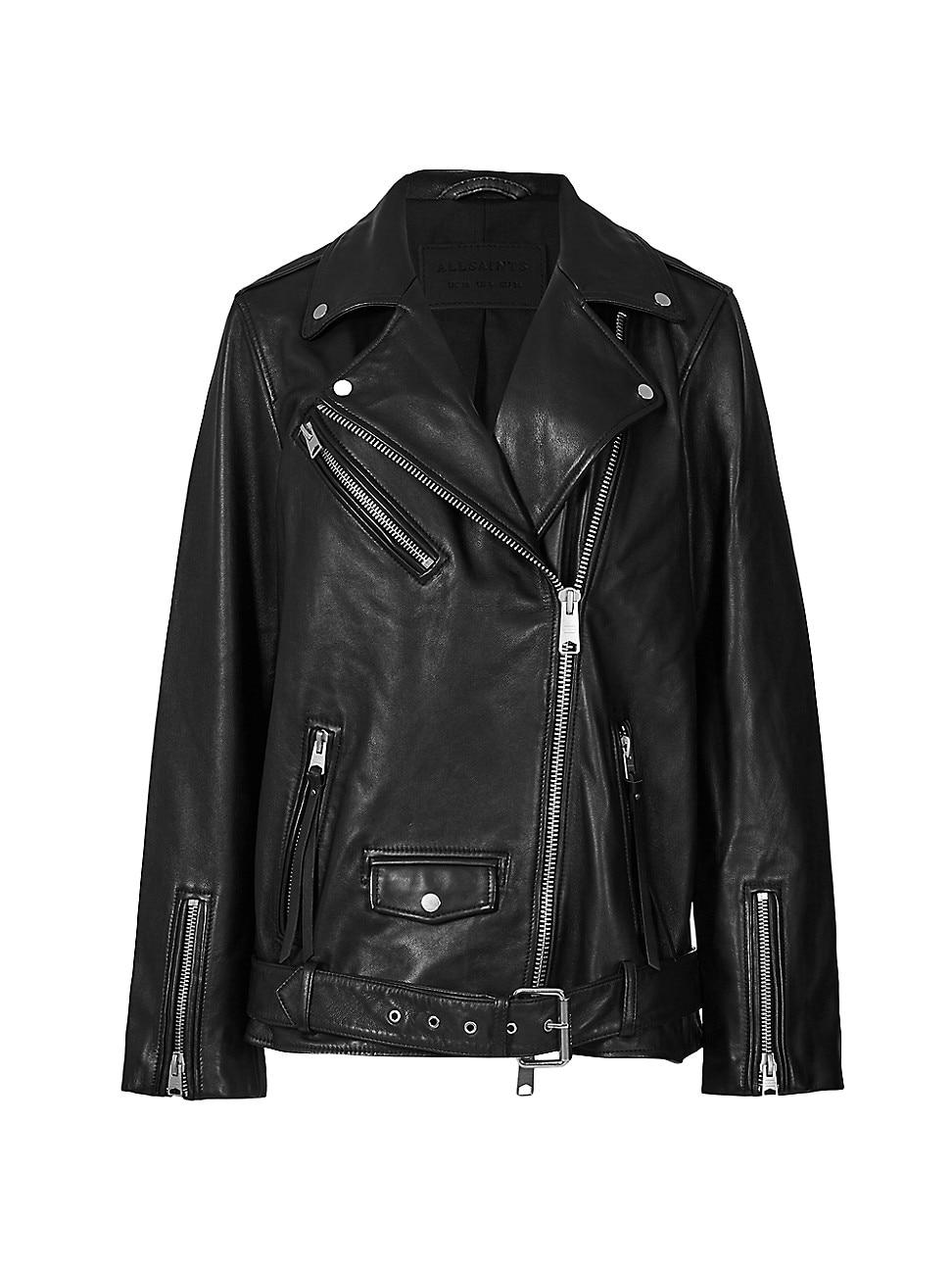 AllSaints Billie Relaxed Leather Biker Jacket in Black | Lyst