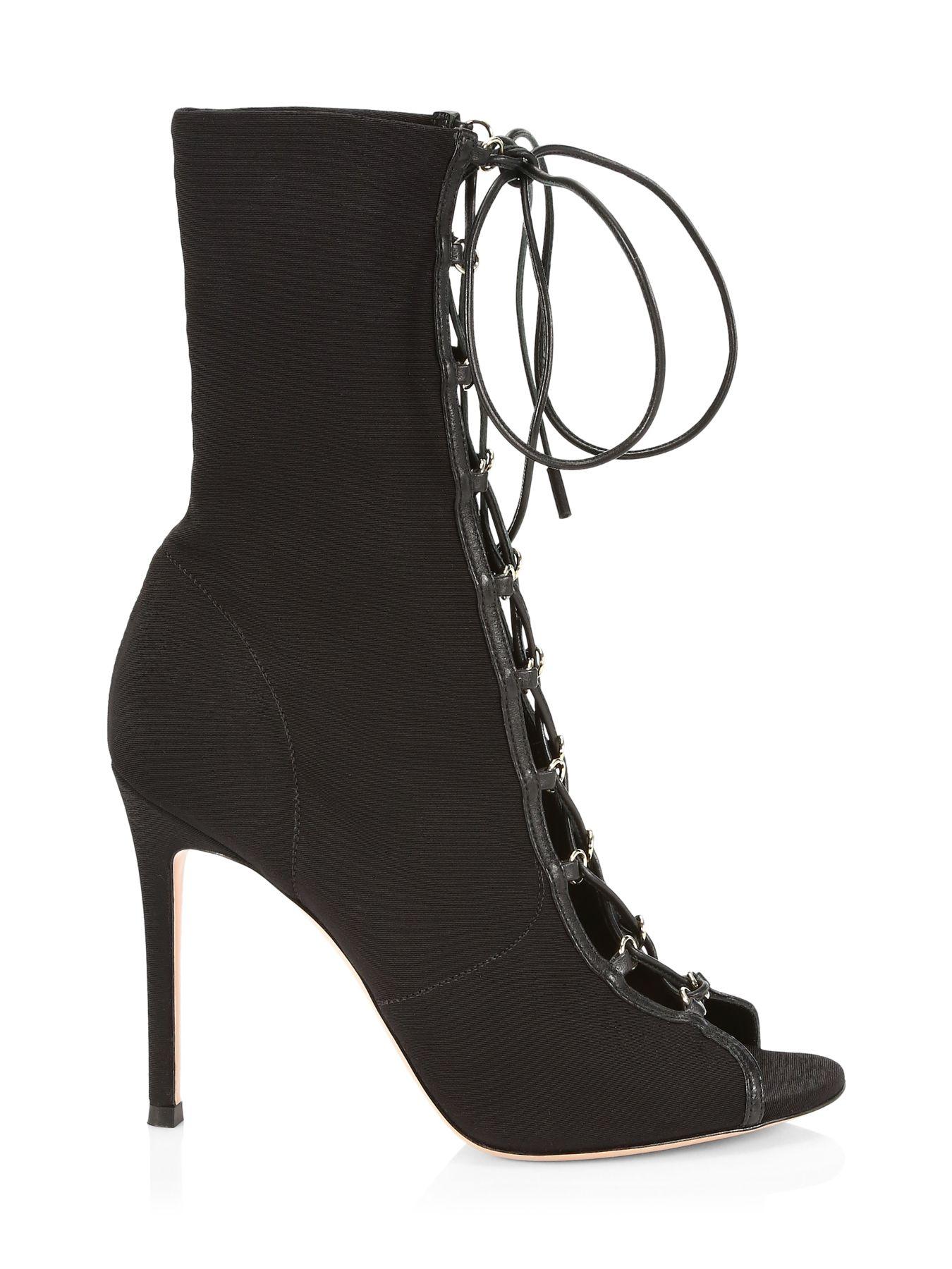 Gianvito Rossi Leather Lenoir Lace-up Peep-toe Booties in Black - Lyst