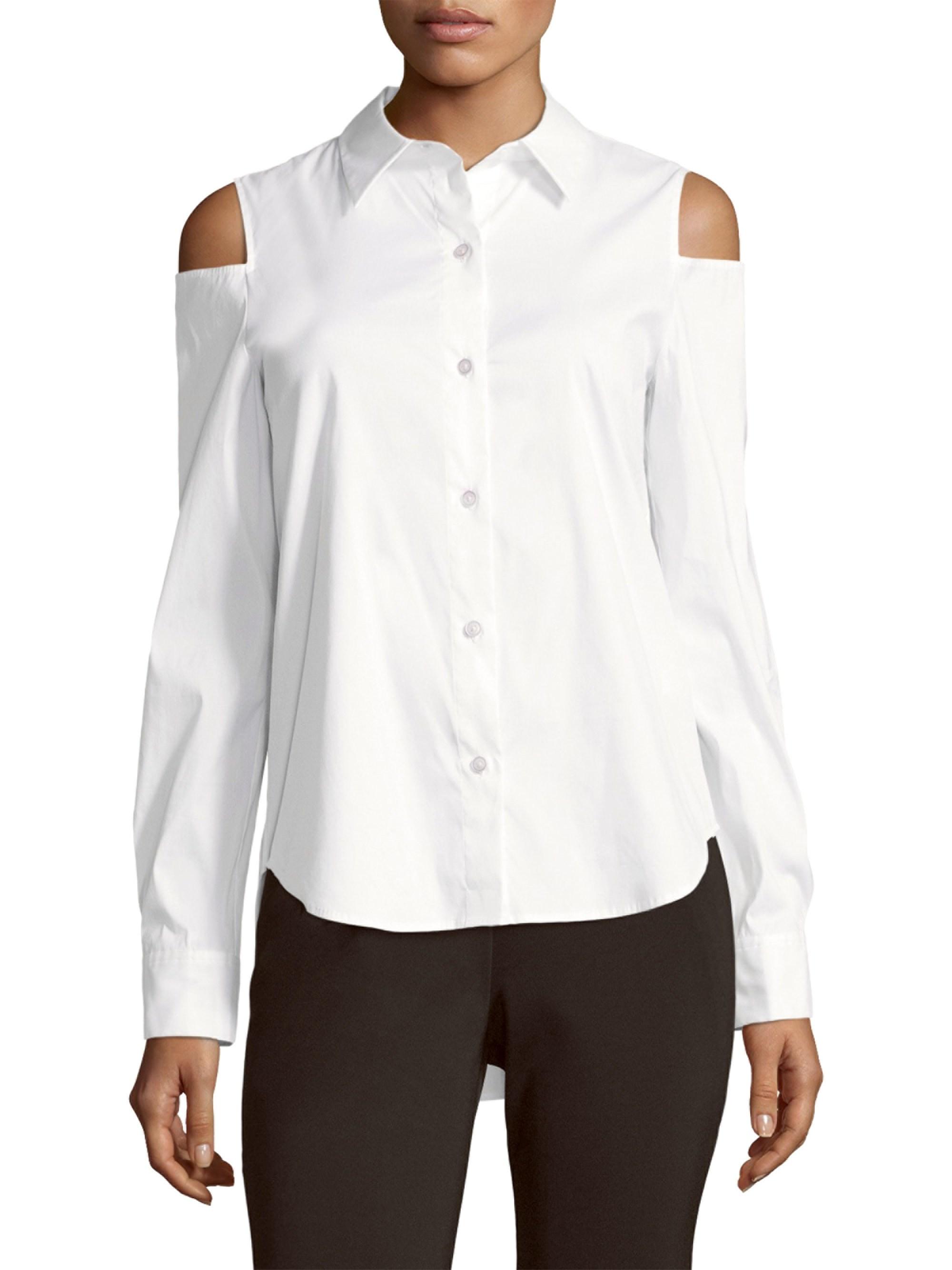 Donna Karan Women's Cold-shoulder Button-down Shirt - White - Size Medium |  Lyst