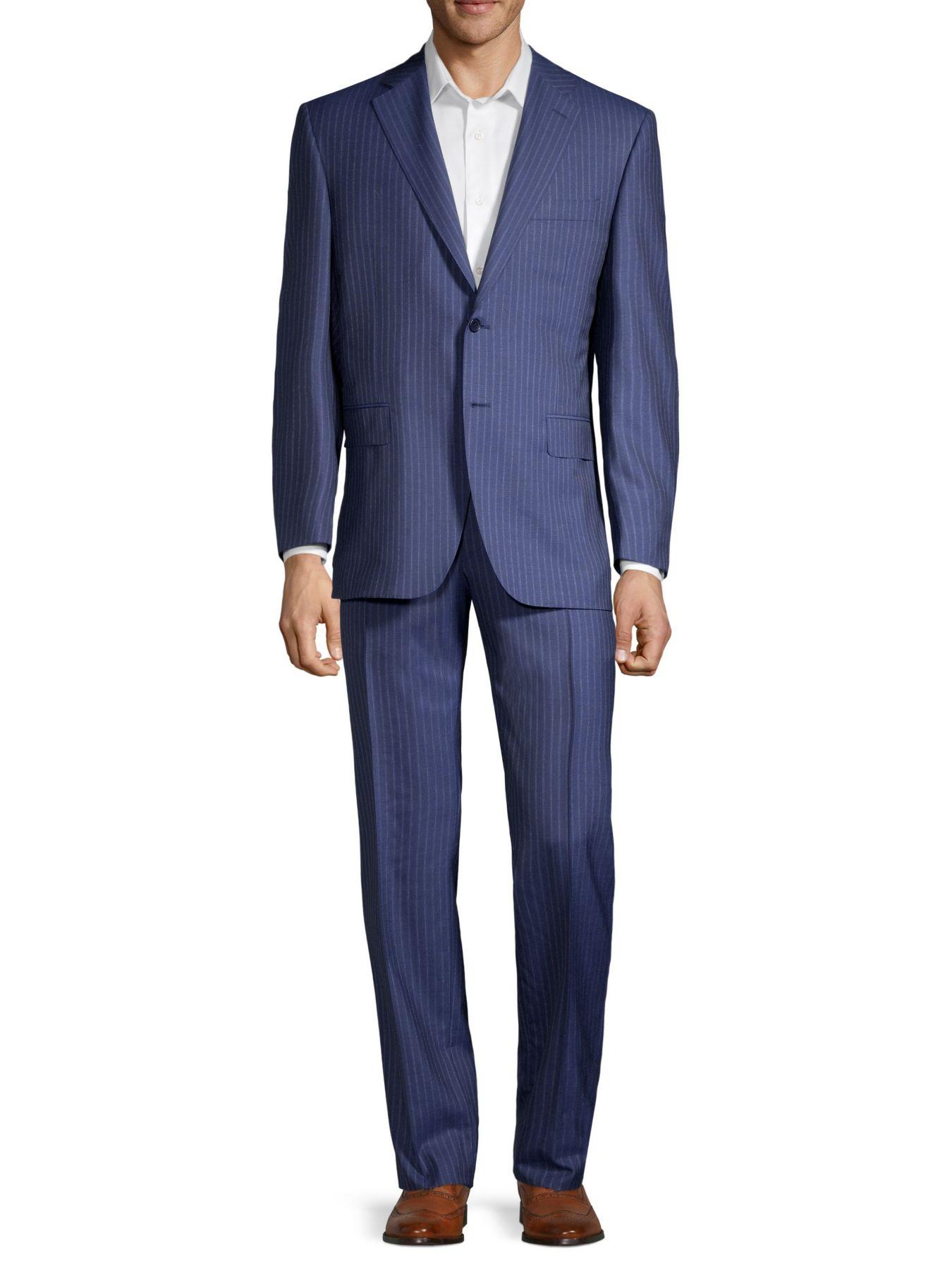 Canali Singlebreasted Wool Pinstripe Suit in Dark Blue (Blue) for Men