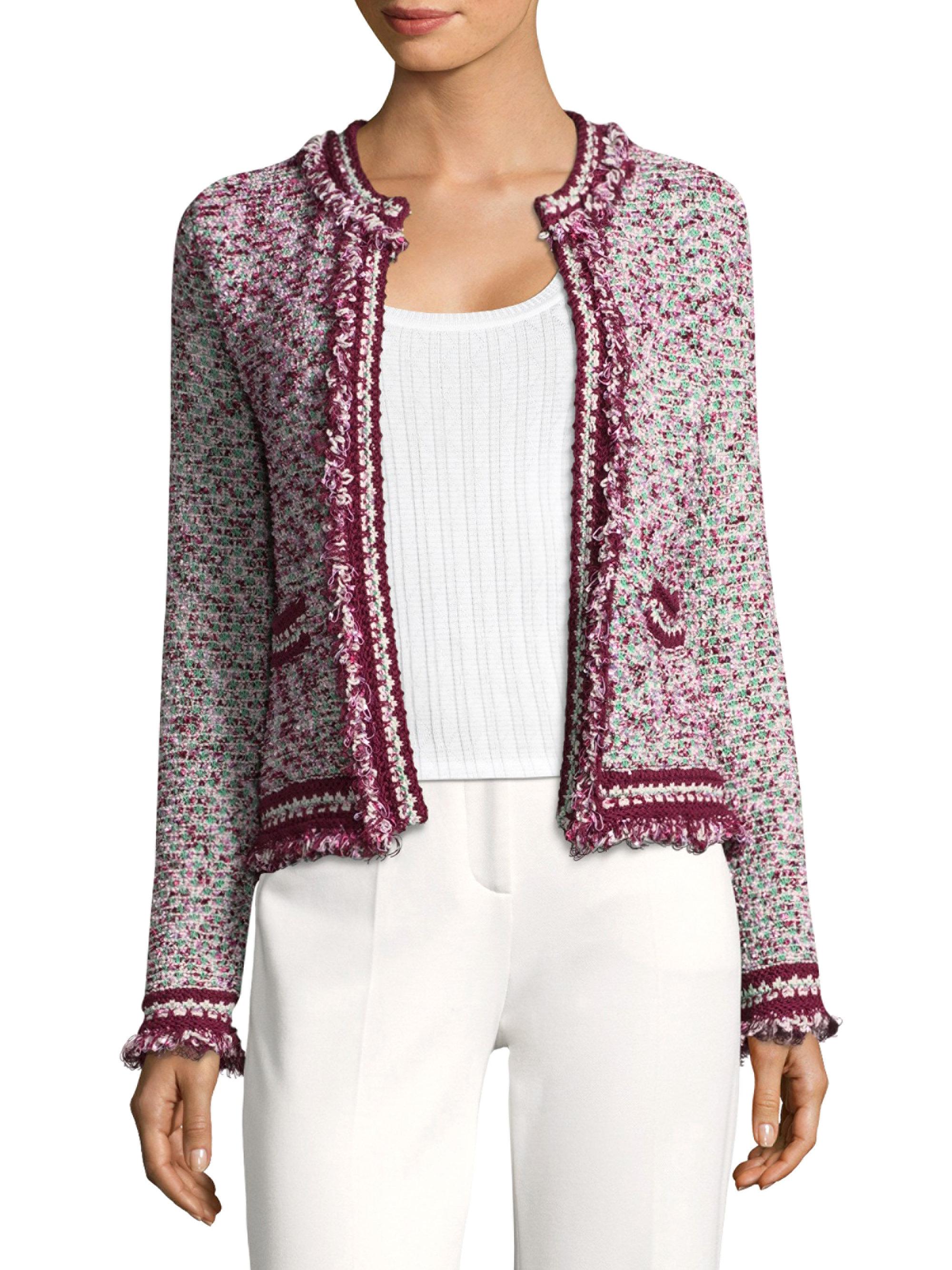 M Missoni Frayed Tweed Open Front Cardigan Lyst