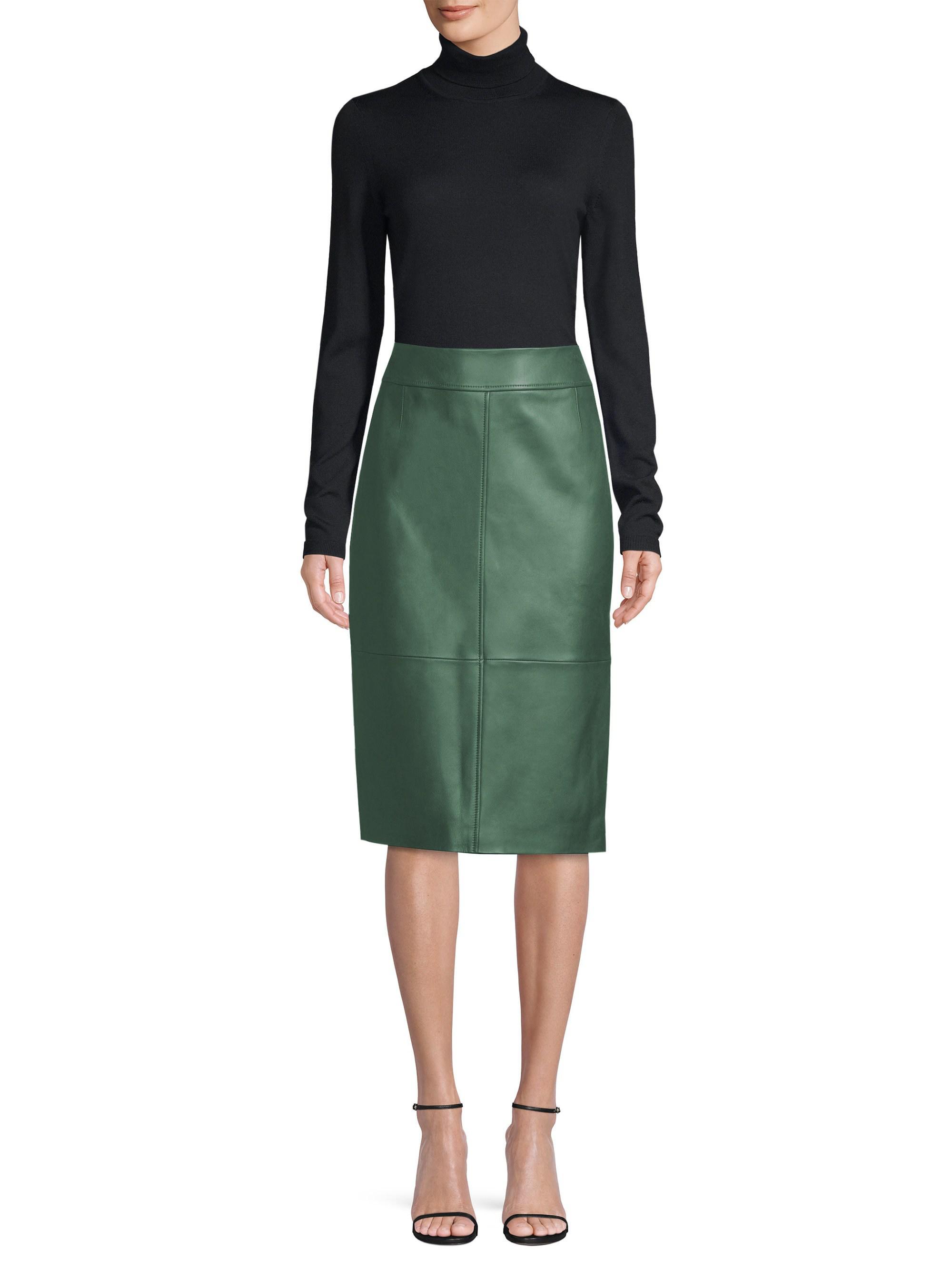 BOSS by HUGO BOSS Selrita Leather Pencil Skirt in Green - Lyst