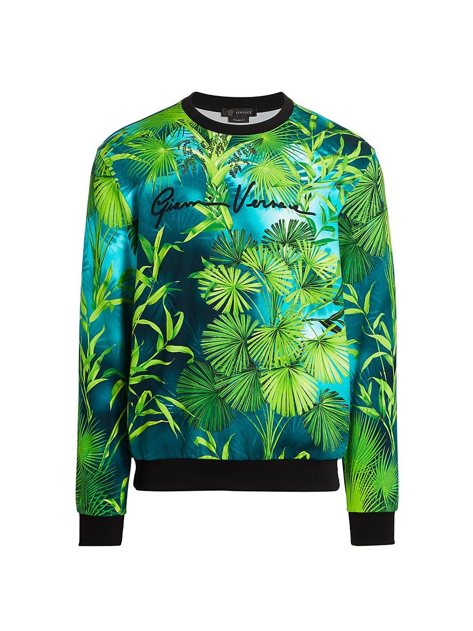 Versace Cotton Jungle-print Logo Sweatshirt in Green for Men - Lyst