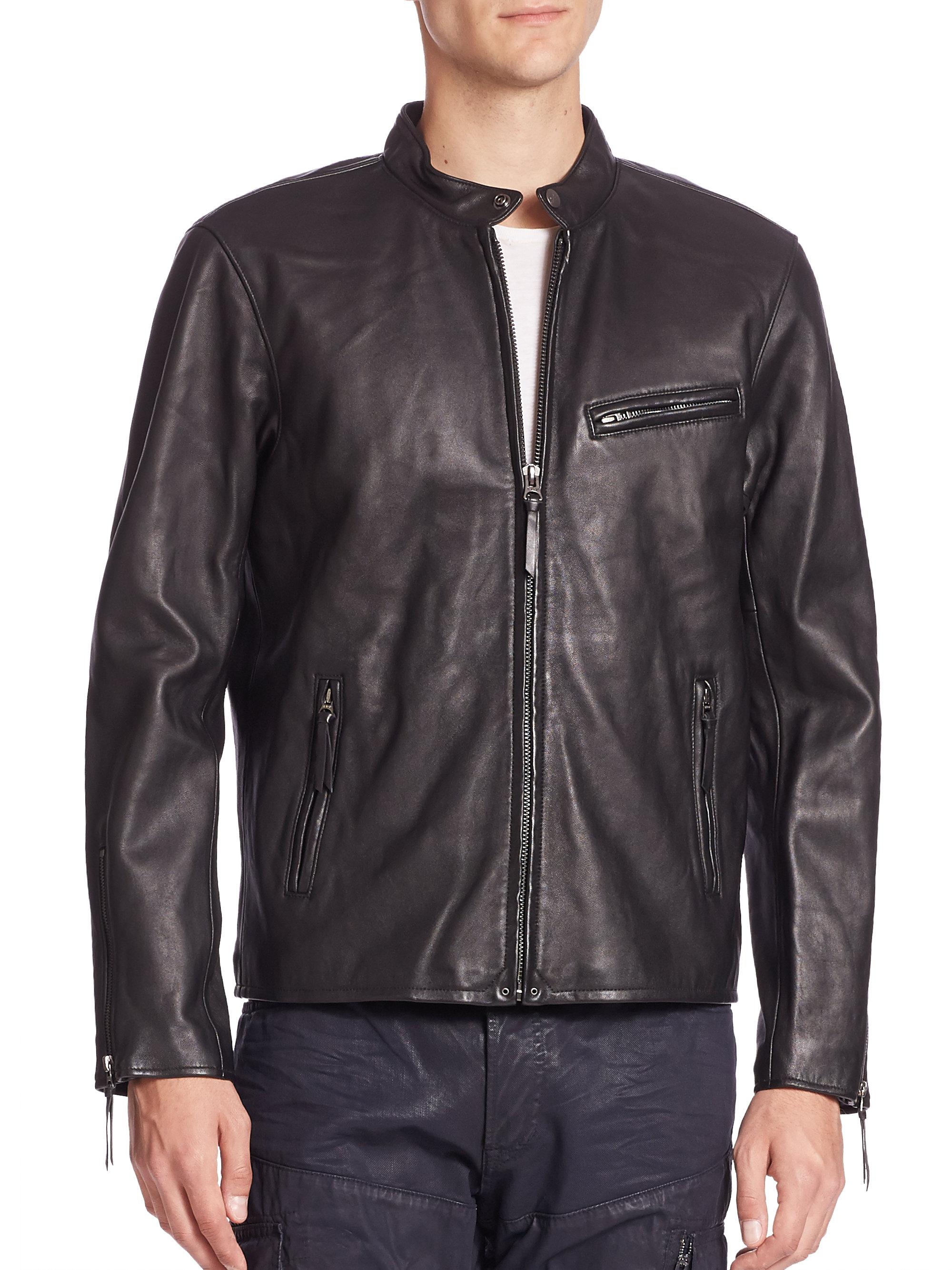 Lyst Polo Ralph Lauren Lambskin Leather Cafe Racer Jacket In Black Gallery