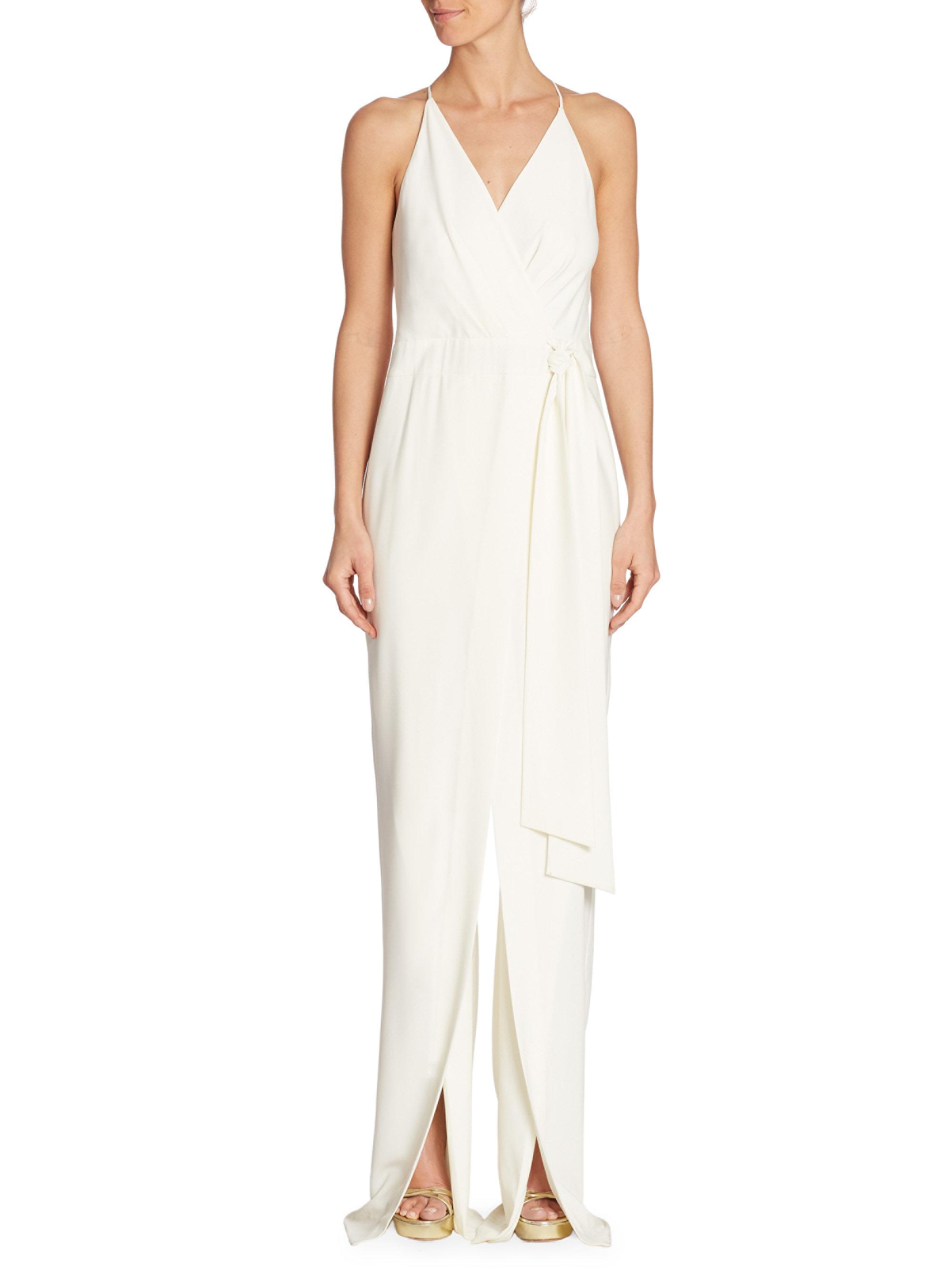 halston heritage chalk white wrap jumpsuit