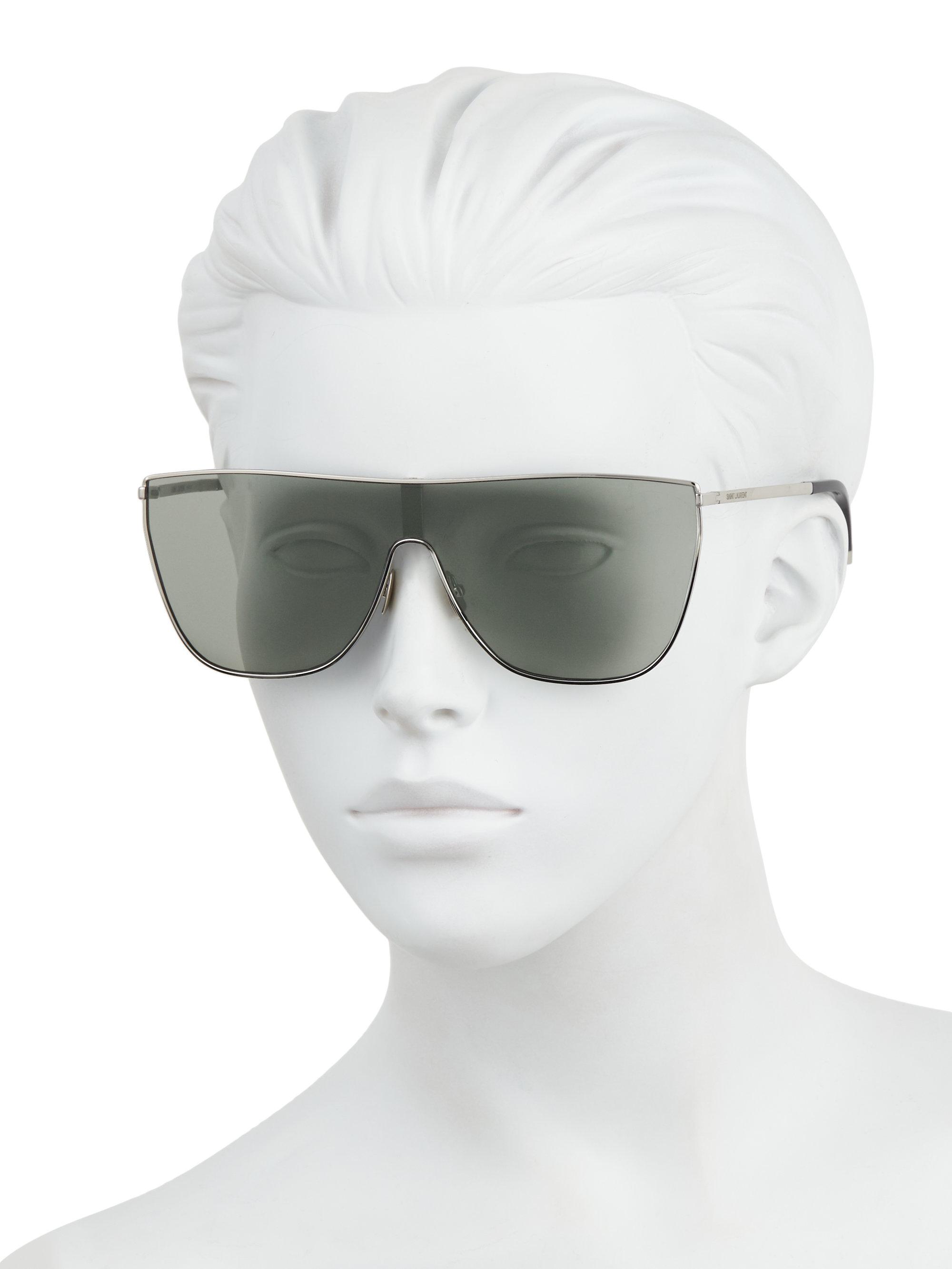 Saint Laurent Sl 1 Mask Women's Rectangle Sunglasses in Silver-Black ...