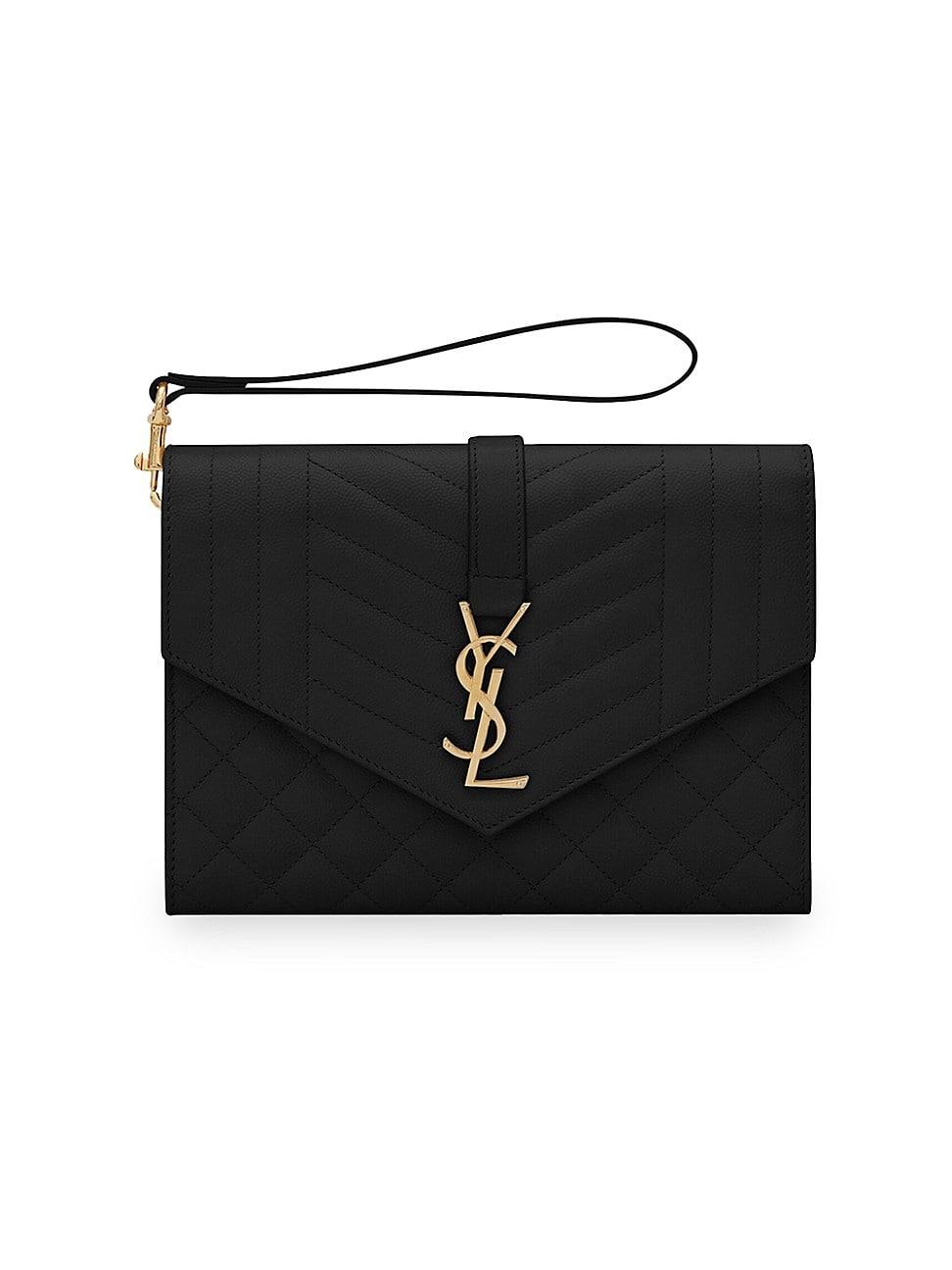 Saint Laurent Envelope Flap Pouch In Mix Matelassé Grain De Poudre Embossed  Leather