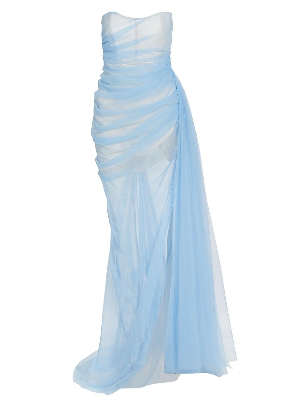 The Bar Bridal Cleo Tulle Strapless Gown in Blue | Lyst