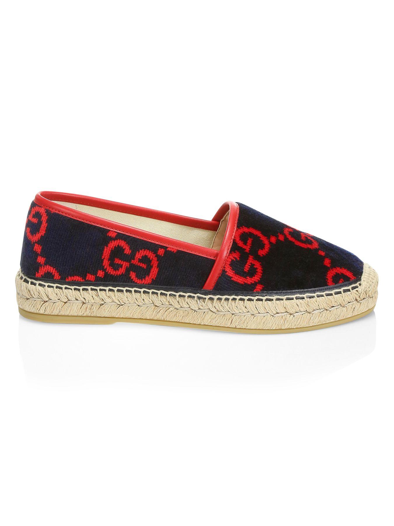 Gucci Leather Pilar Double G Logo Espadrille in Blue (Red) - Lyst