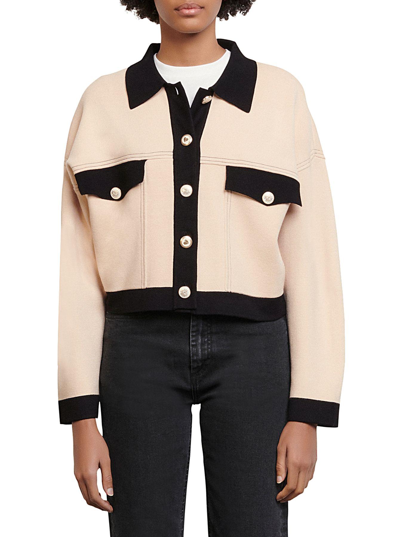 Sandro Cher Cropped Cardigan in Natural | Lyst