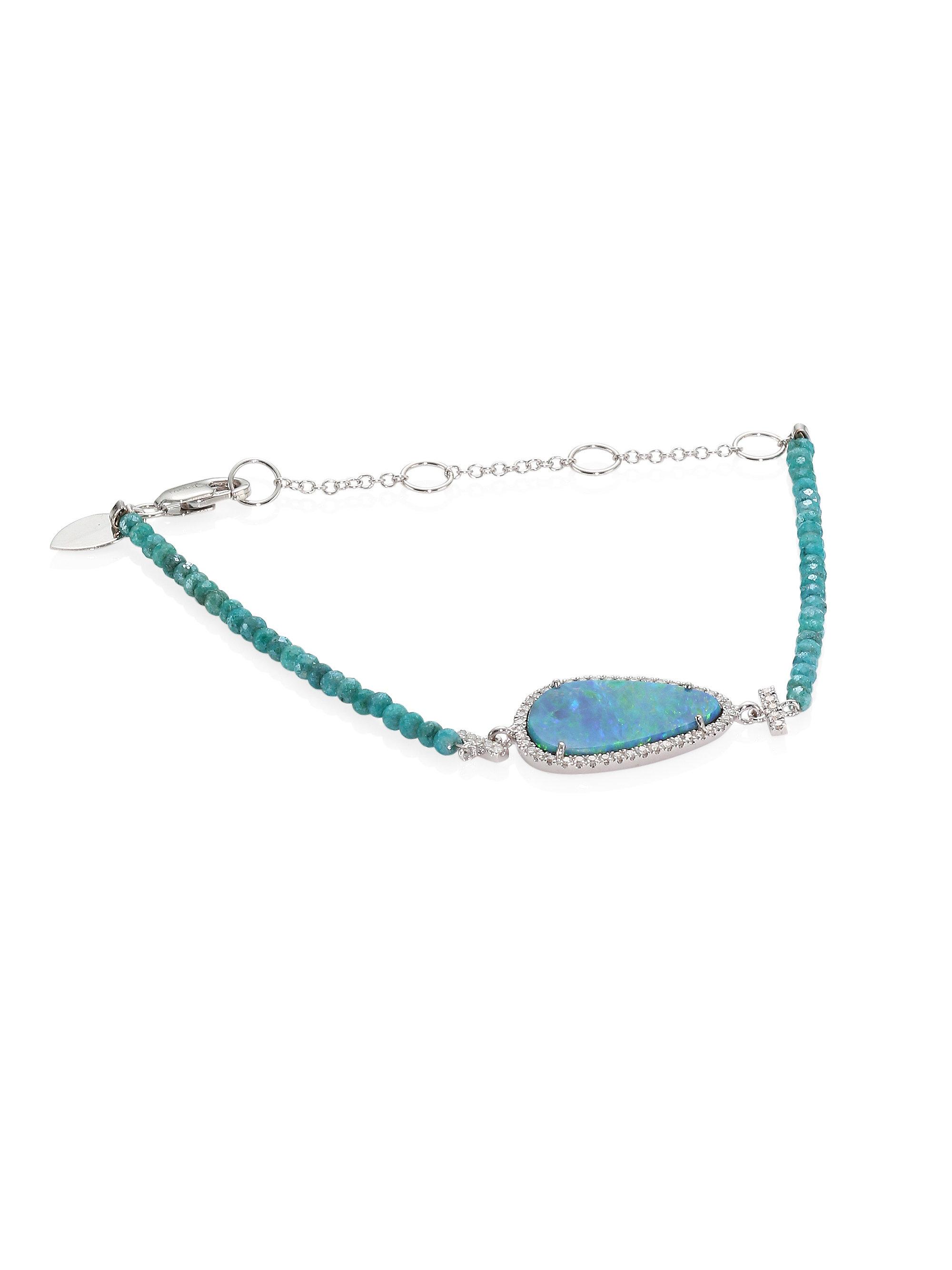 Meira T Pavé Diamond Opal Apae Bead 14k White Gold Bracelet Apae Bead 14k White Gold Bracelet