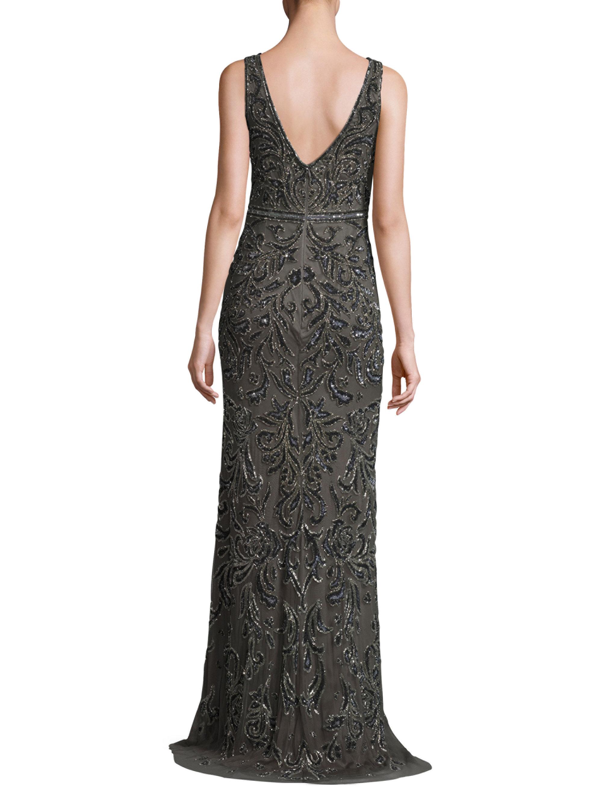 theia beaded brocade gown