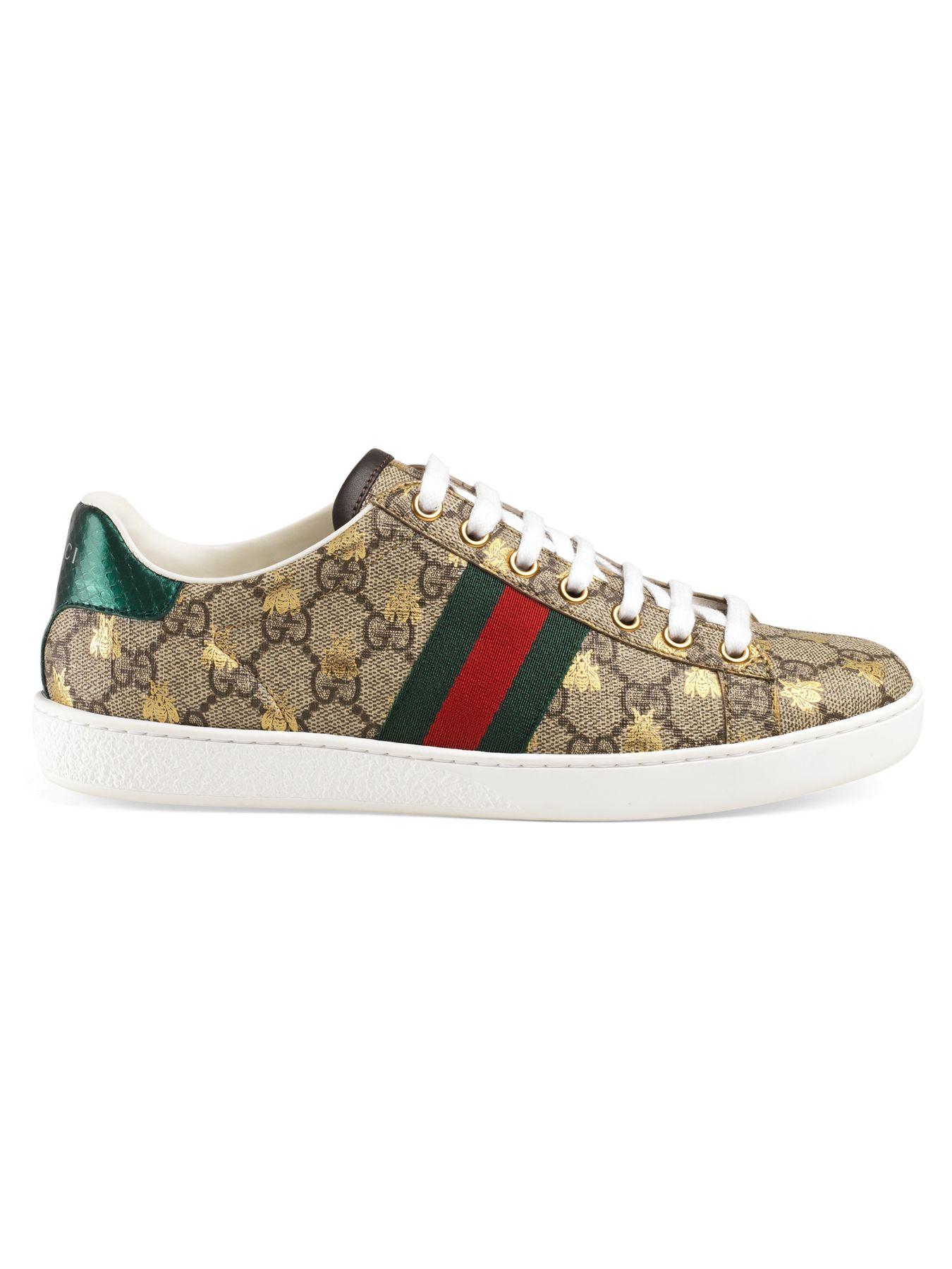 Gucci Canvas New Ace Logo Sneakers With Bee in Green - Lyst