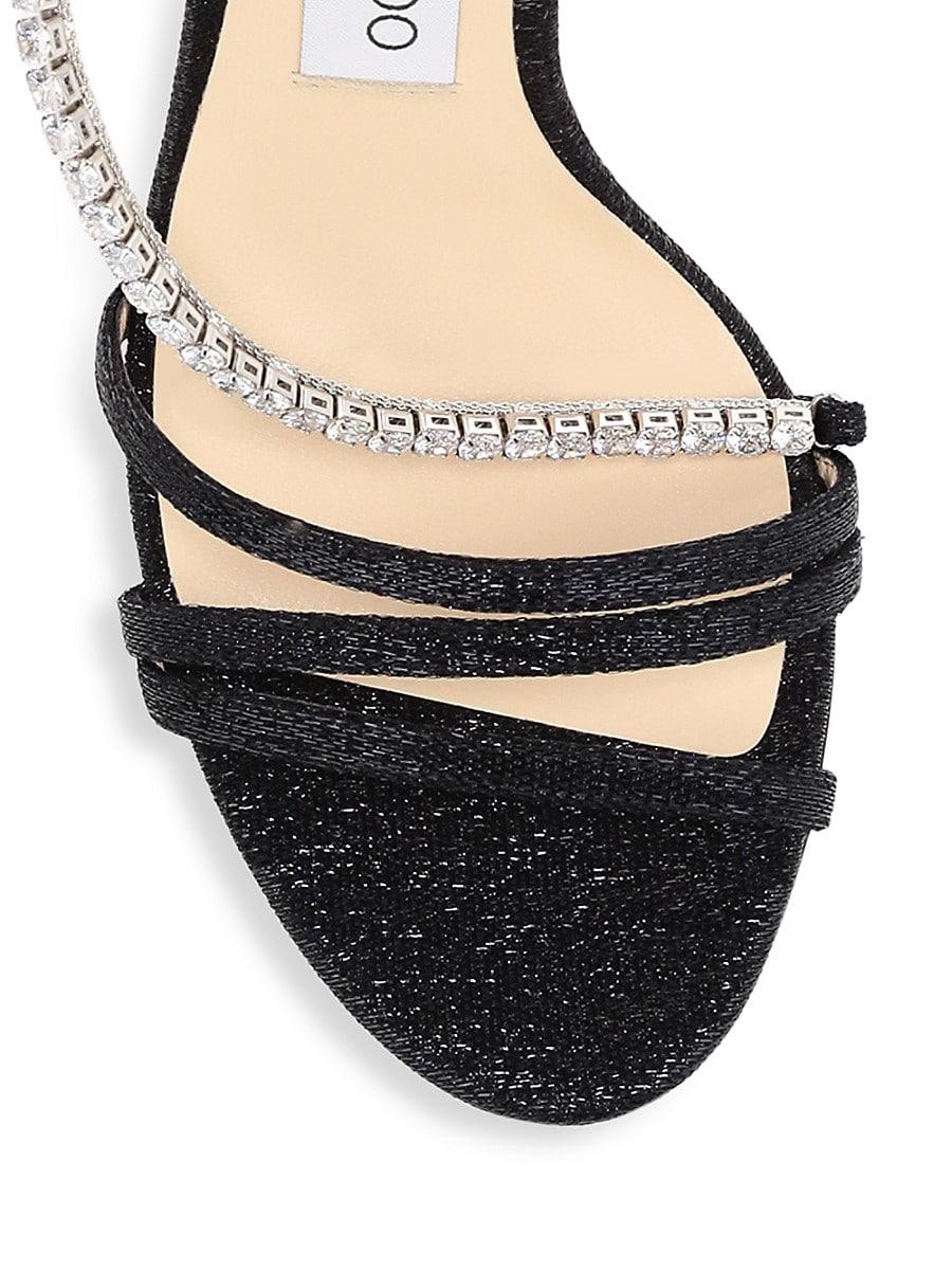 Jimmy Choo Leather Thaia Crystal Glitter Sandals in Black | Lyst