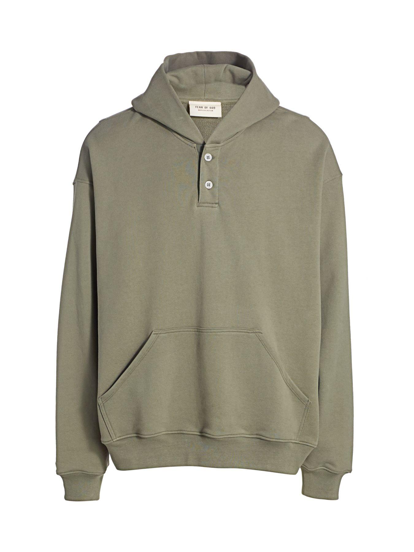 Fear Of God Cotton Everyday Henley Hoodie in Army Green (Green 