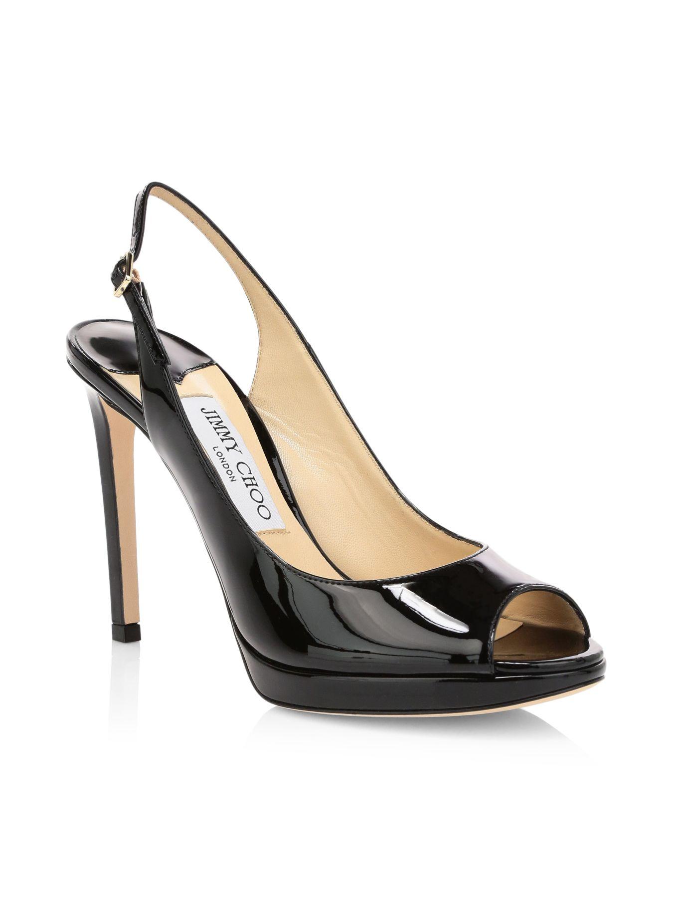 Jimmy Choo Nova Peeptoe Patent Leather Slingback Platform Pumps in