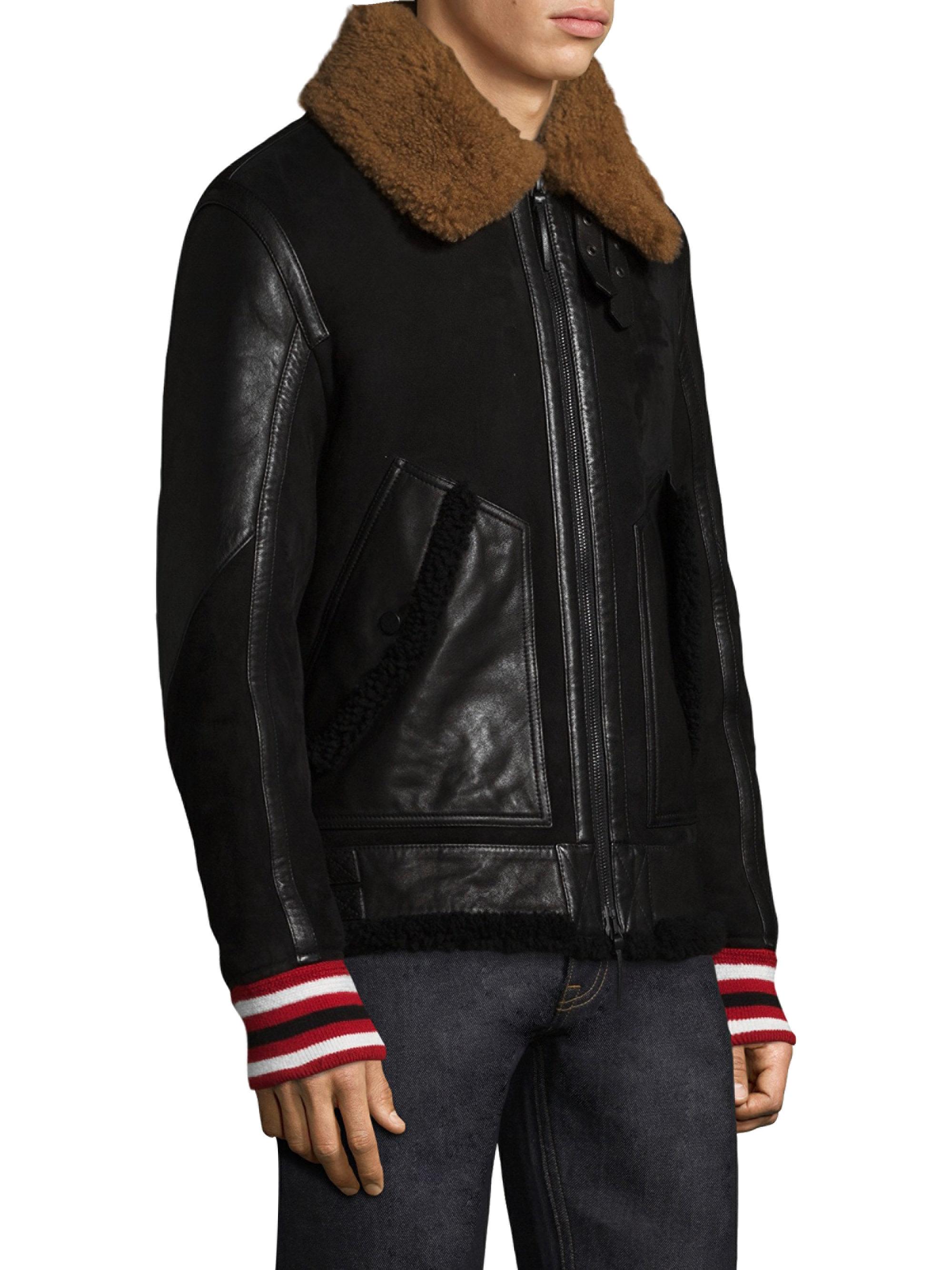 Tommy Hilfiger Shearling Leather Jacket in Black for Men - Lyst