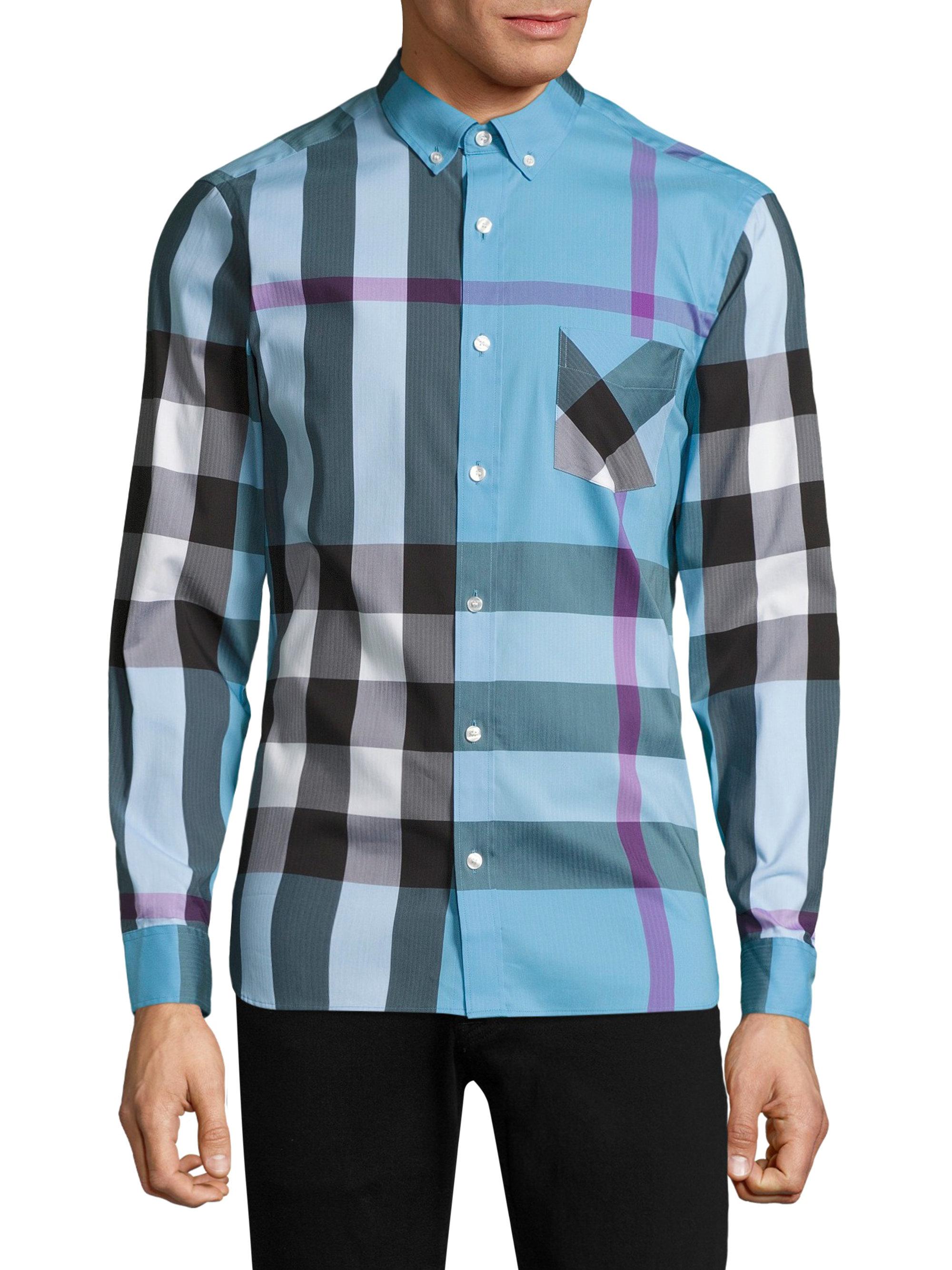 Burberry Cotton Thornaby Button-down Shirt in Blue for Men - Lyst