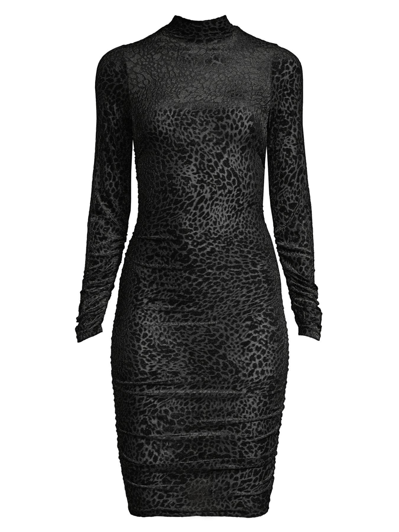 Likely Long-sleeve Leopard-print Burnout Bodycon Dress in Black - Lyst
