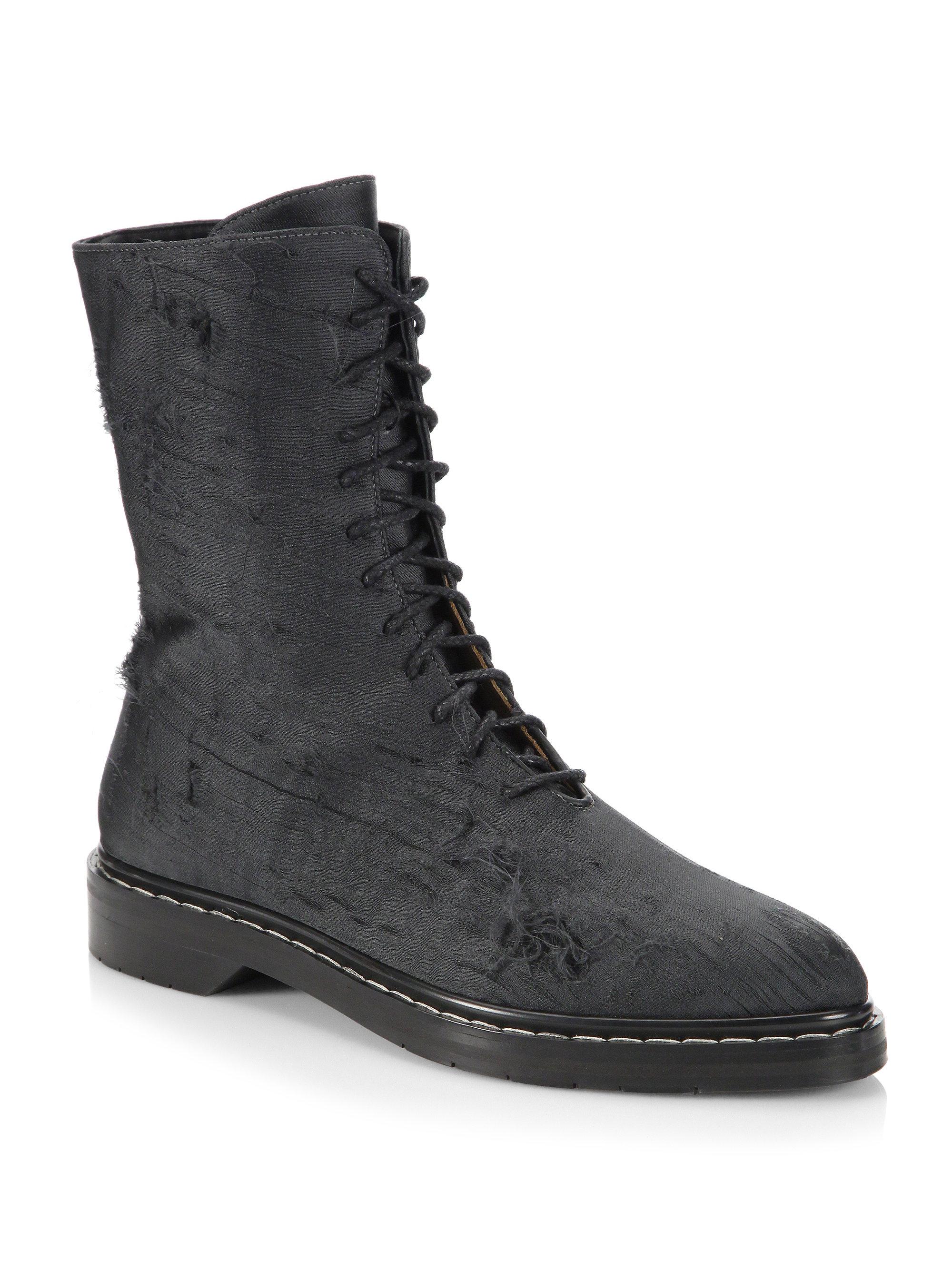 Lyst The Row Fara Distressed Silk Combat Boots in Black