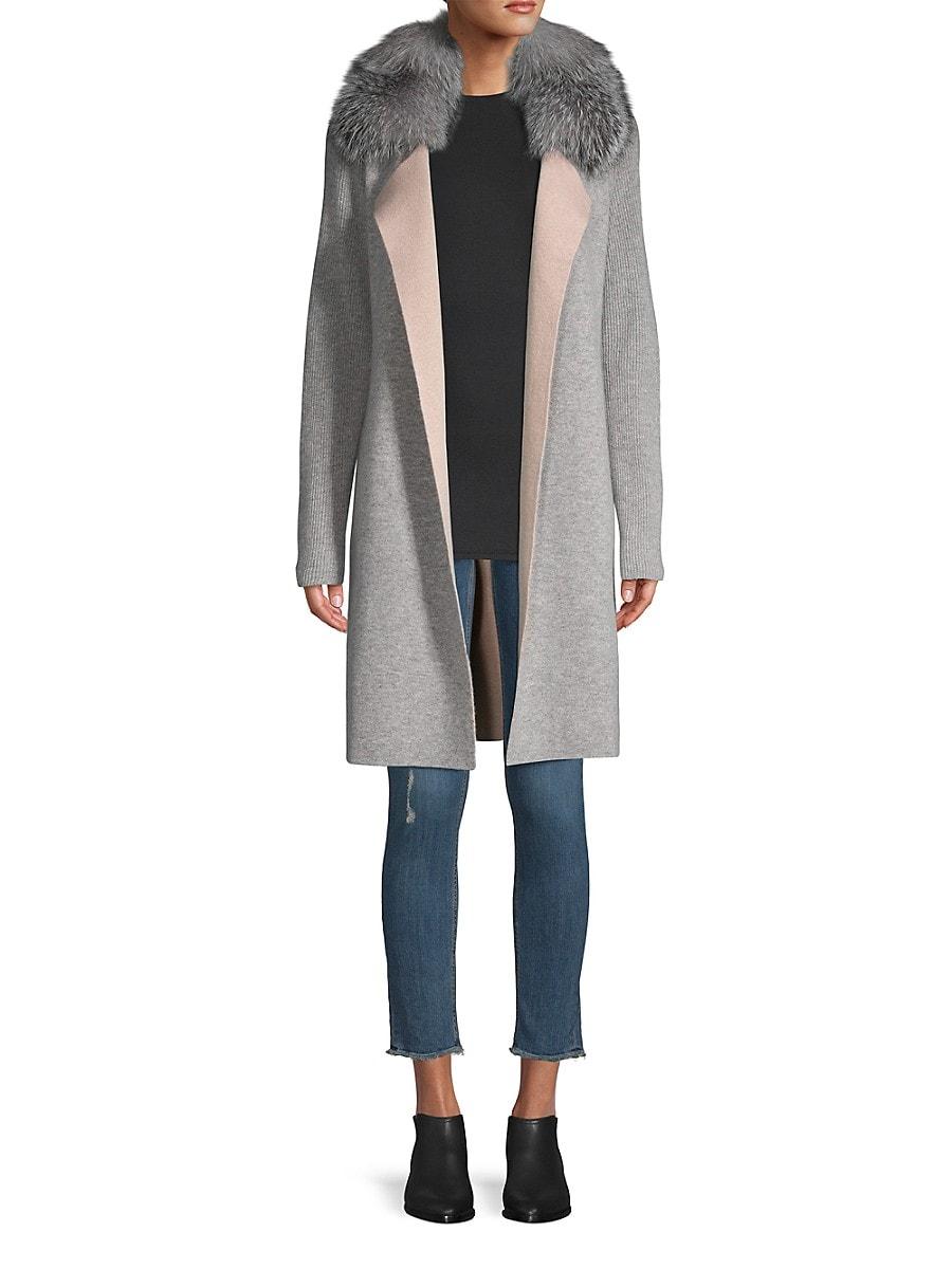 Sofia Cashmere Fox Fur-collar Cashmere Cardigan in Gray | Lyst