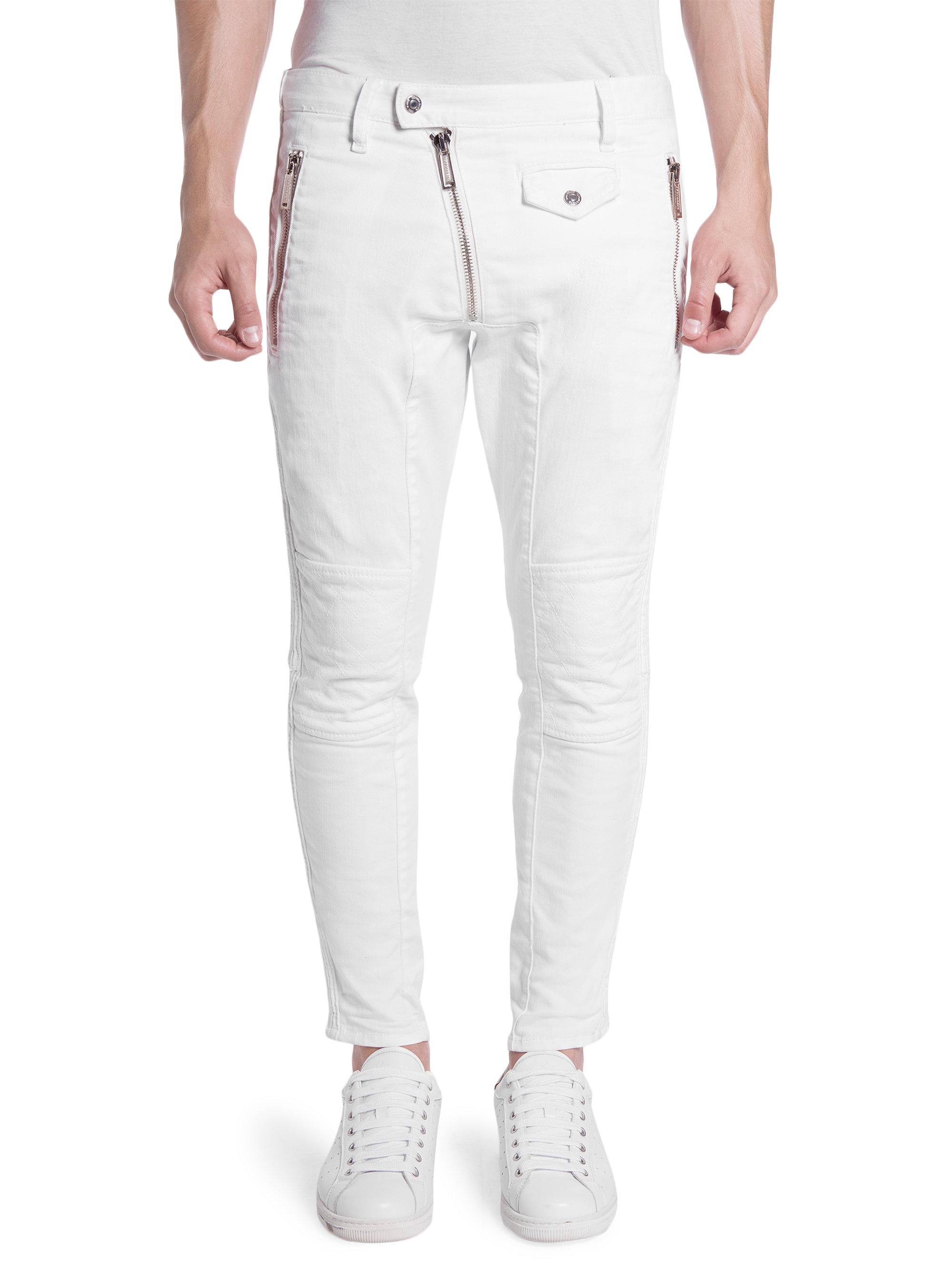 white biker pants