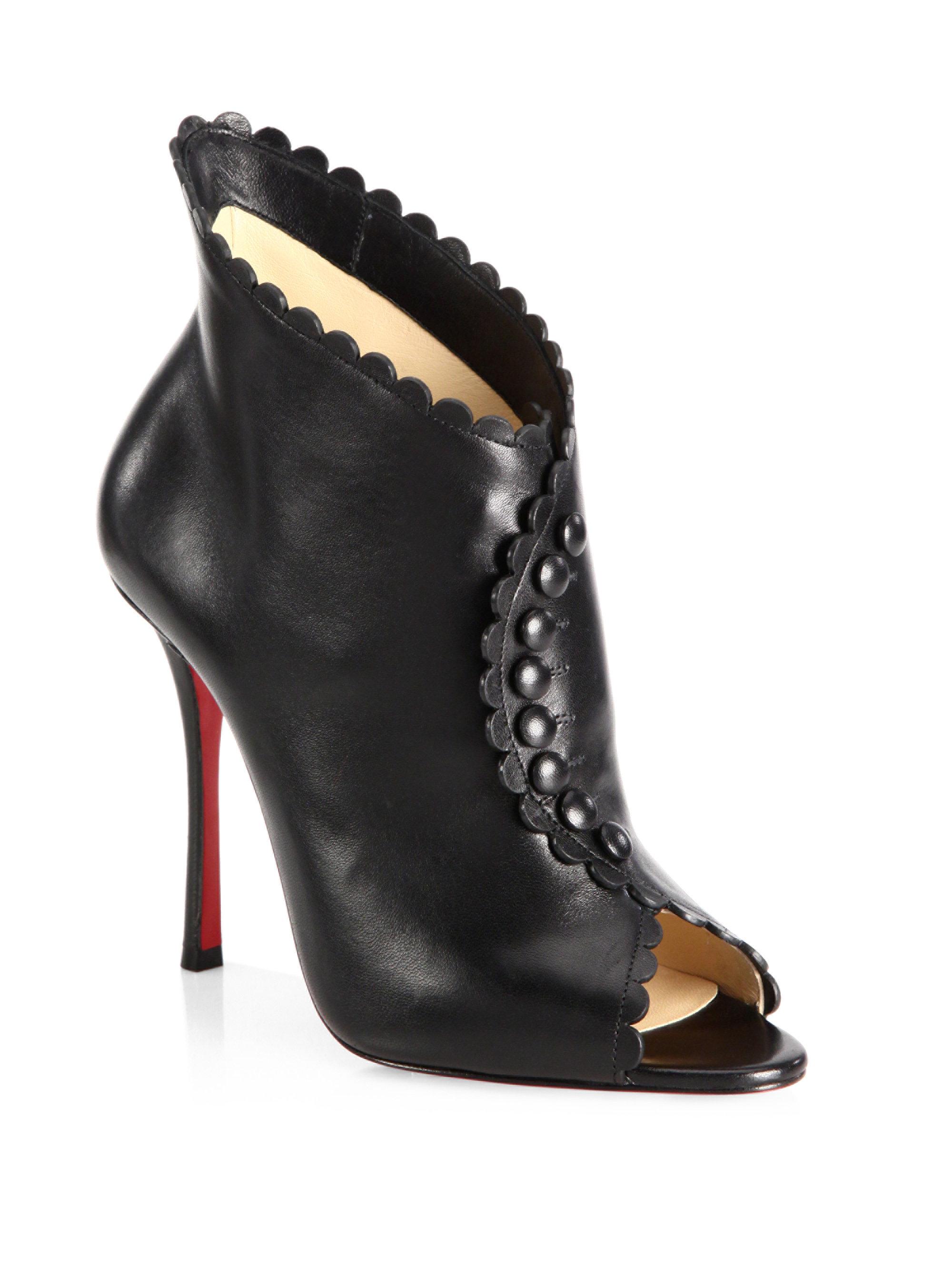 Christian Louboutin Deguise 100 Scalloped Leather Peep-toe Booties in ...